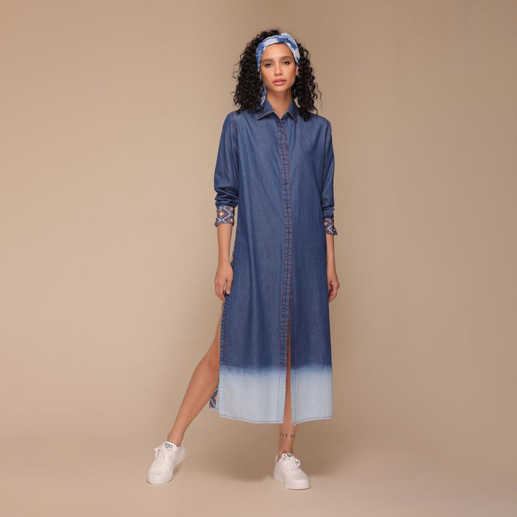 Holly Button Down Long Ombre Shirt