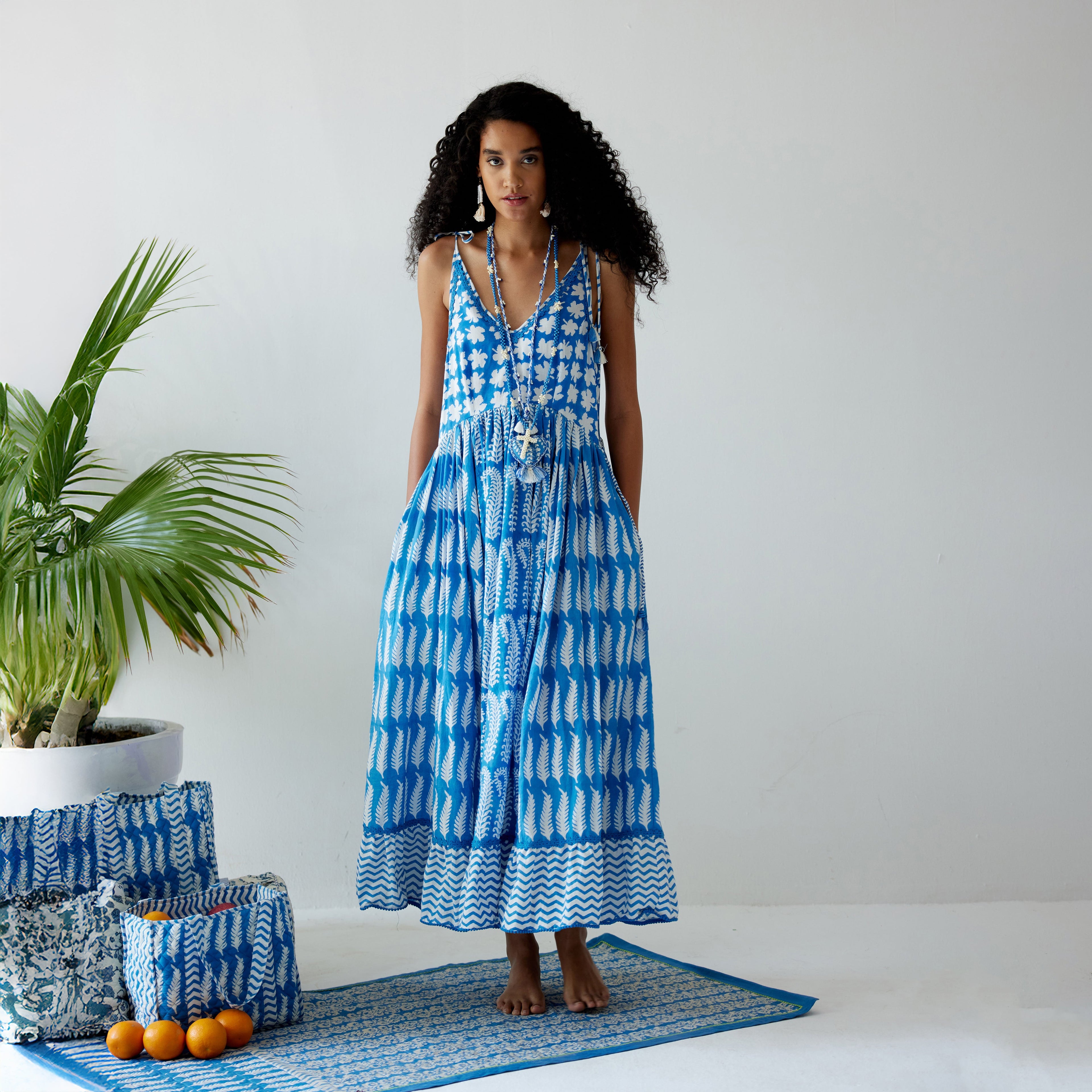 patterned smock dress Anna Tie-Up Smock Dress