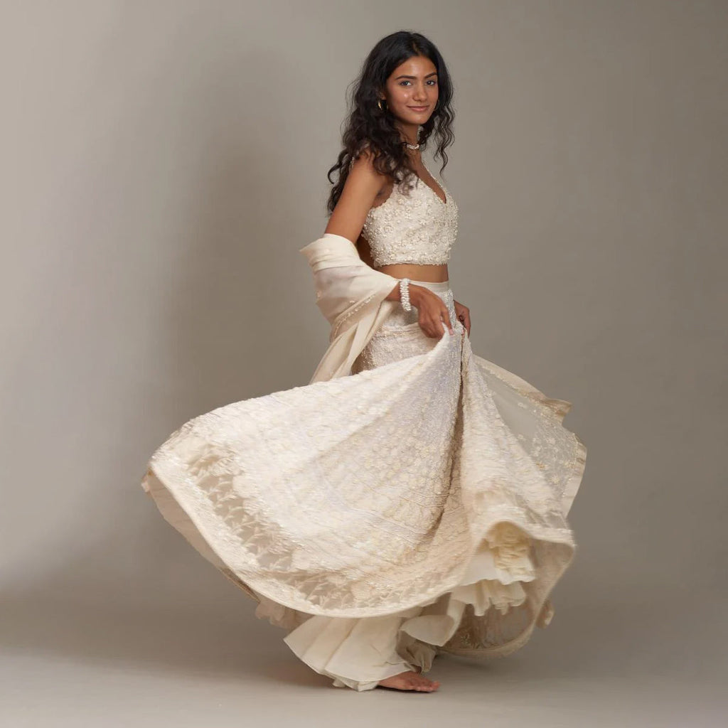 Whispering Petals – Off White Chikankari Skirt