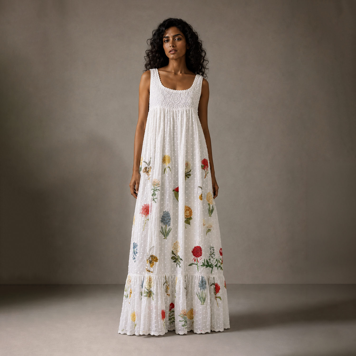 Juliana Long Embroidered Empire Dress