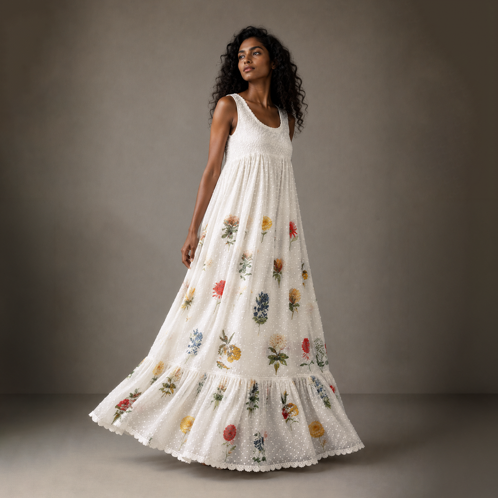 Juliana Long Embroidered Empire Dress