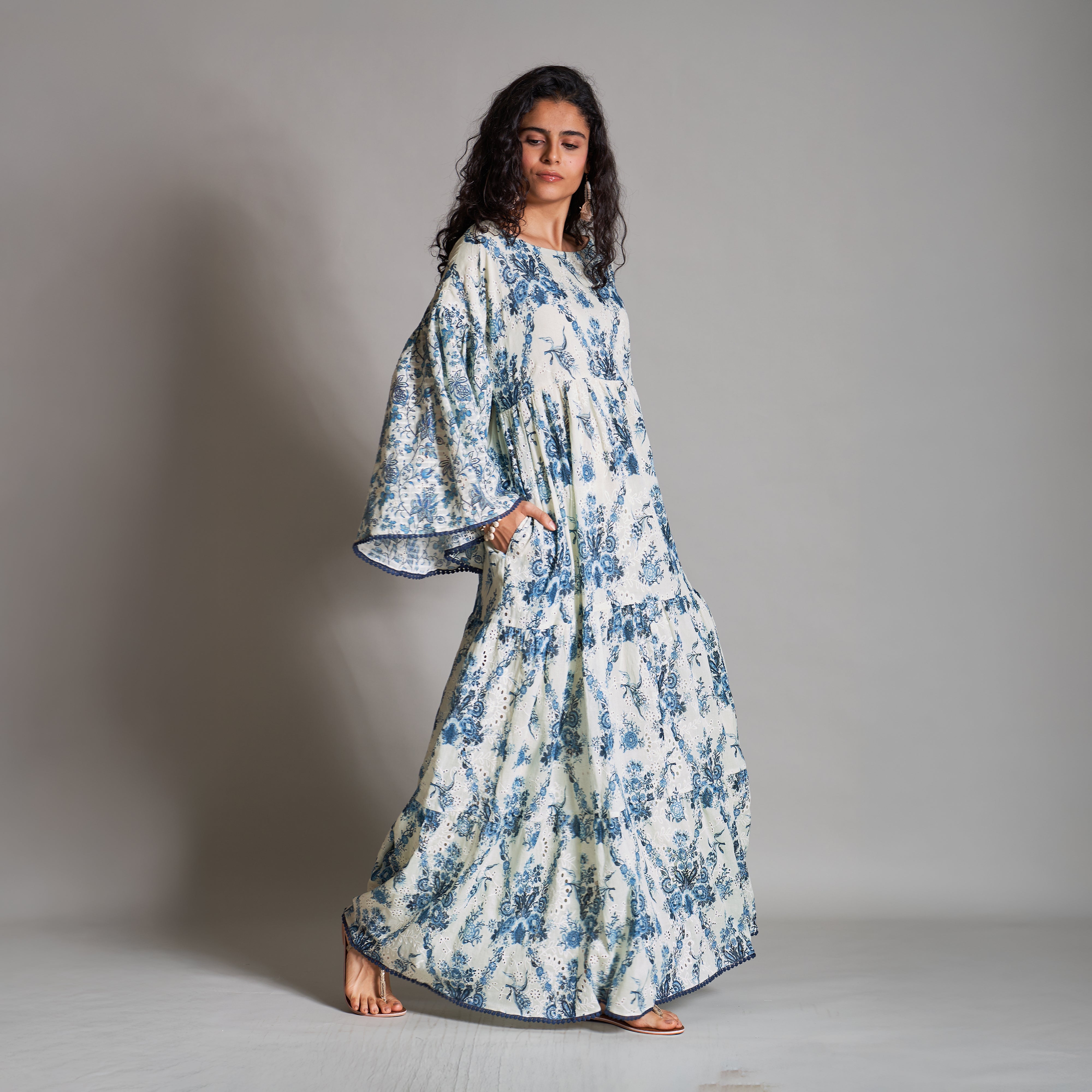 Sarah Smock Tiered Dress with Poet Sleeves