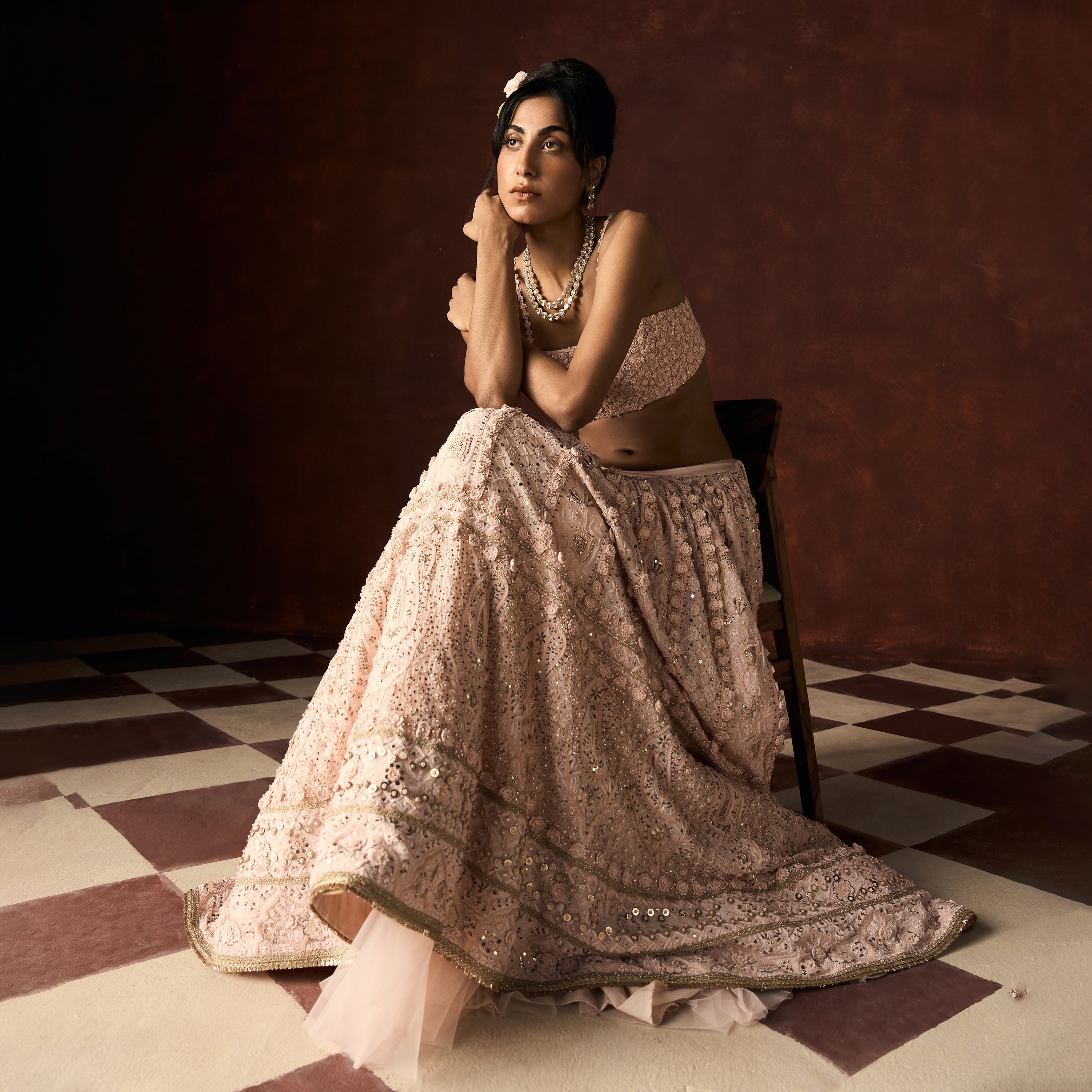 Ahliya Chikankari Blush Pink Lehanga