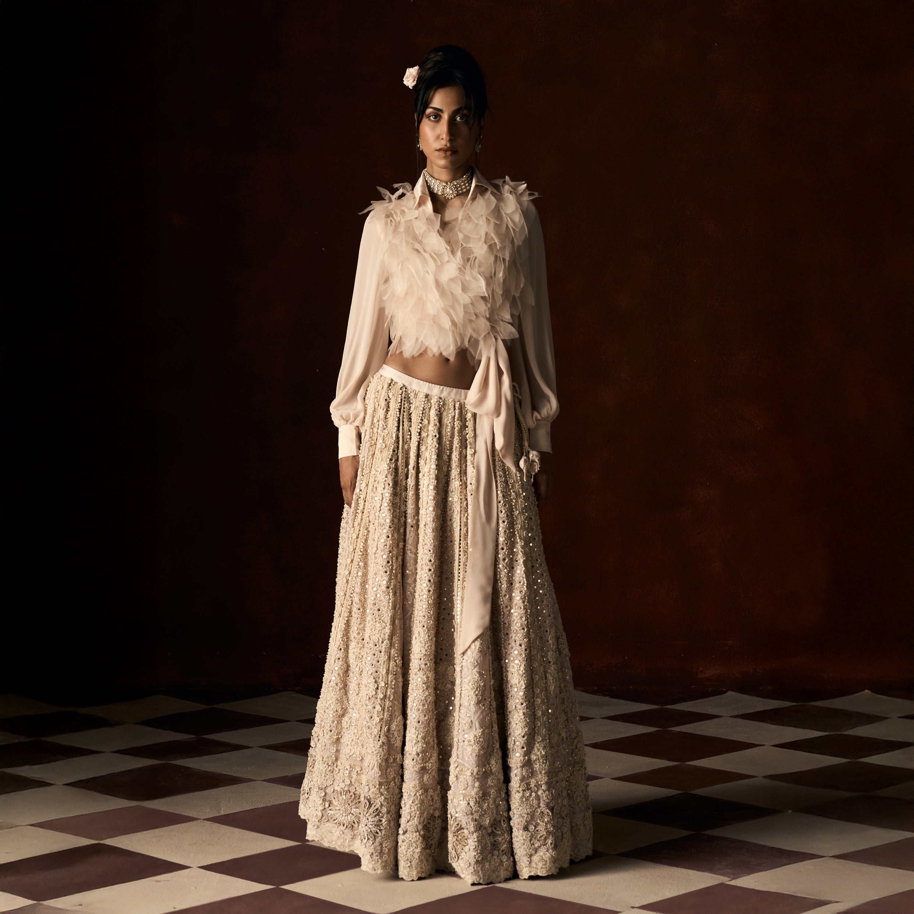 Chandrakala Chikankari Blush Peach Lehanga