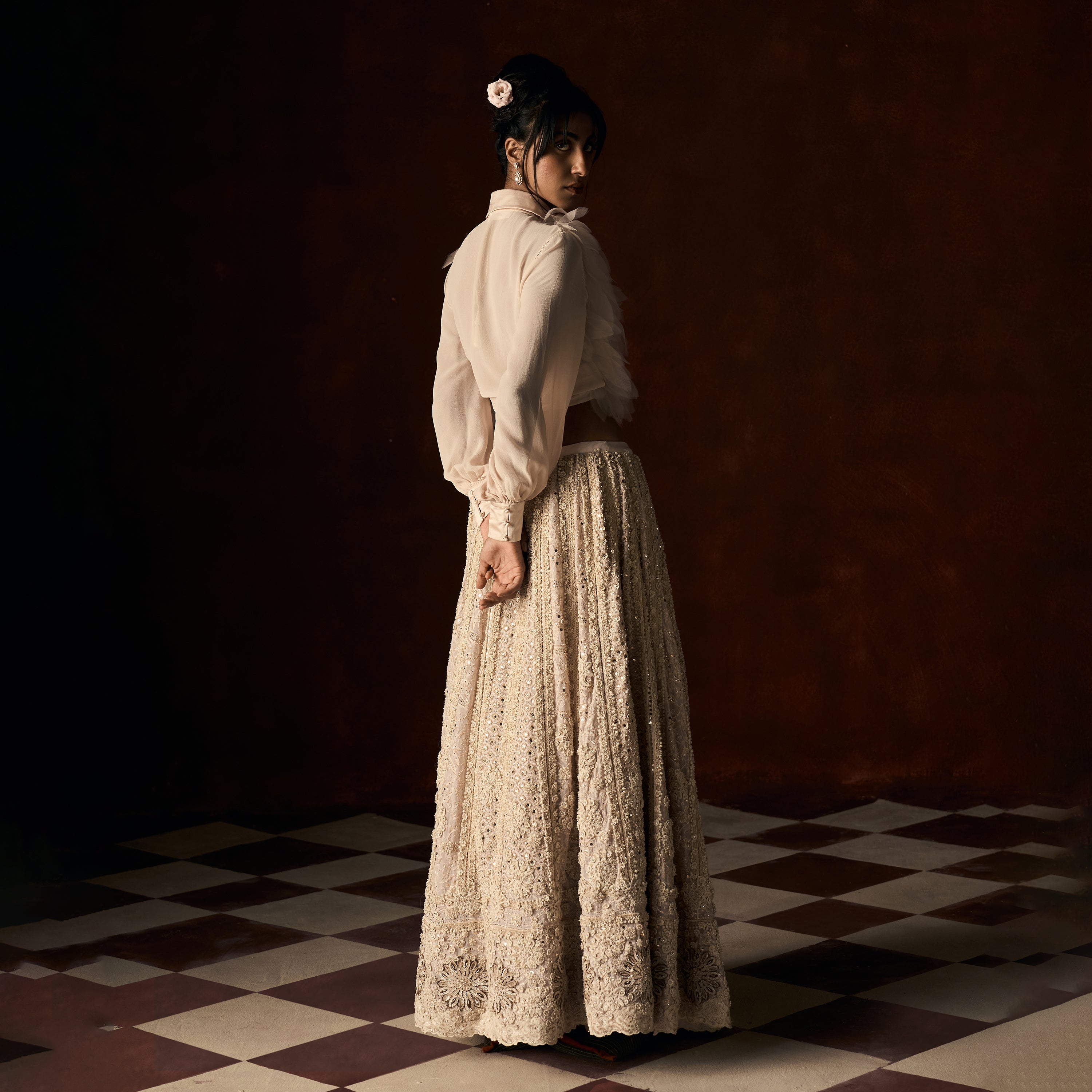 Chandrakala Chikankari Blush Peach Lehanga