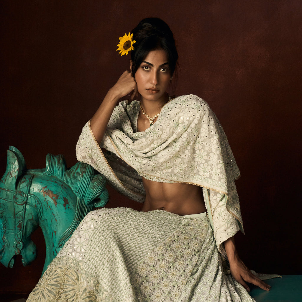 Sindhuja Chikankari Pale Mint Lehanga