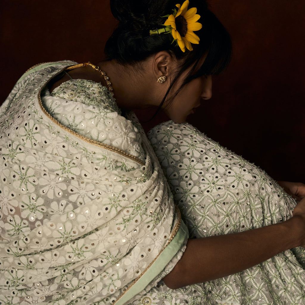 Sindhuja Chikankari Pale Mint Lehanga