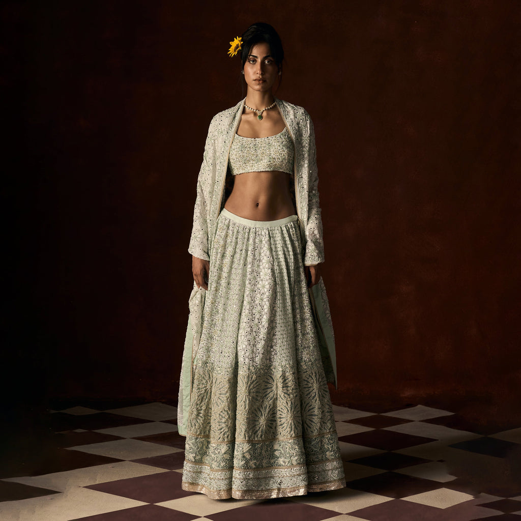 Sindhuja Chikankari Pale Mint Lehanga