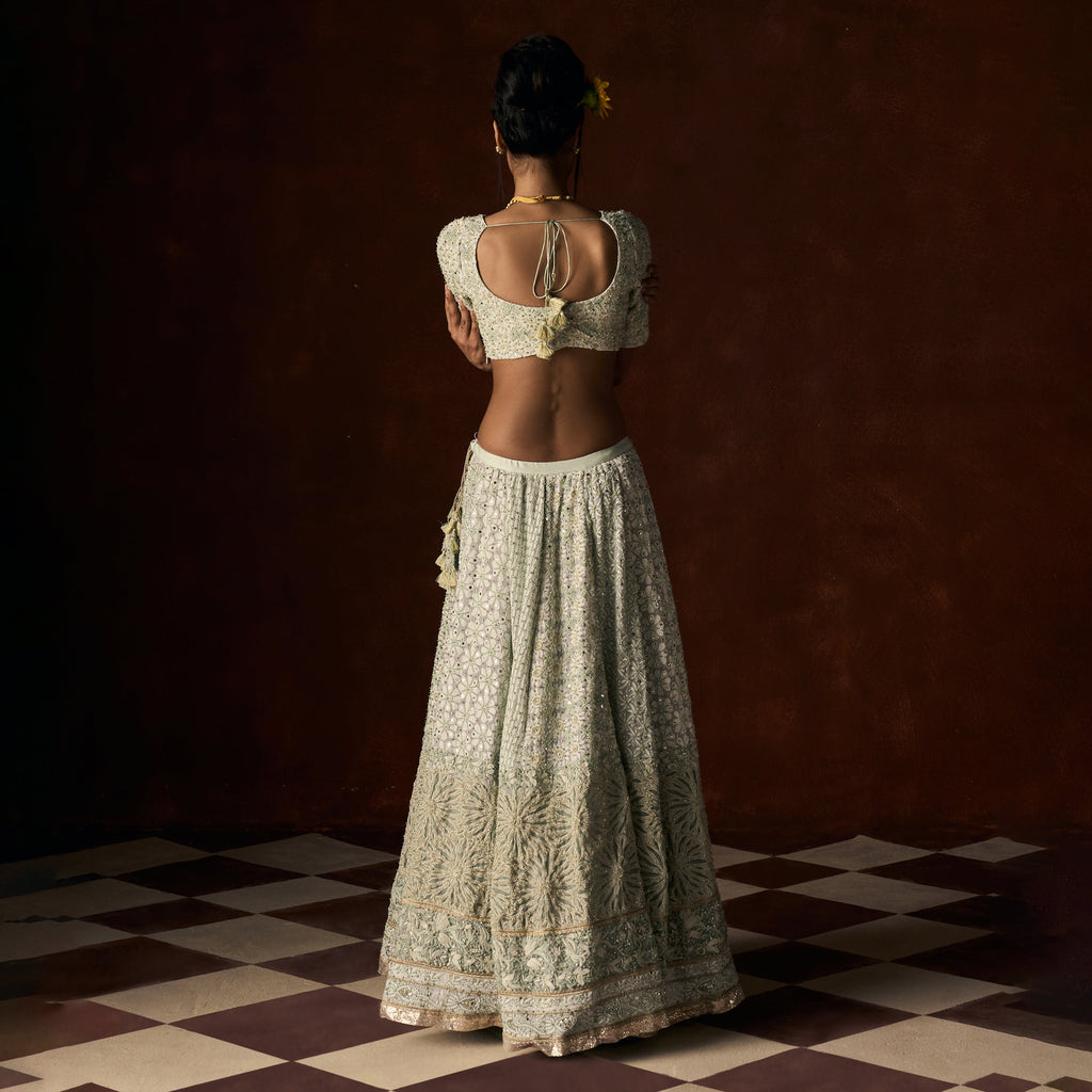 Sindhuja Chikankari Pale Mint Lehanga