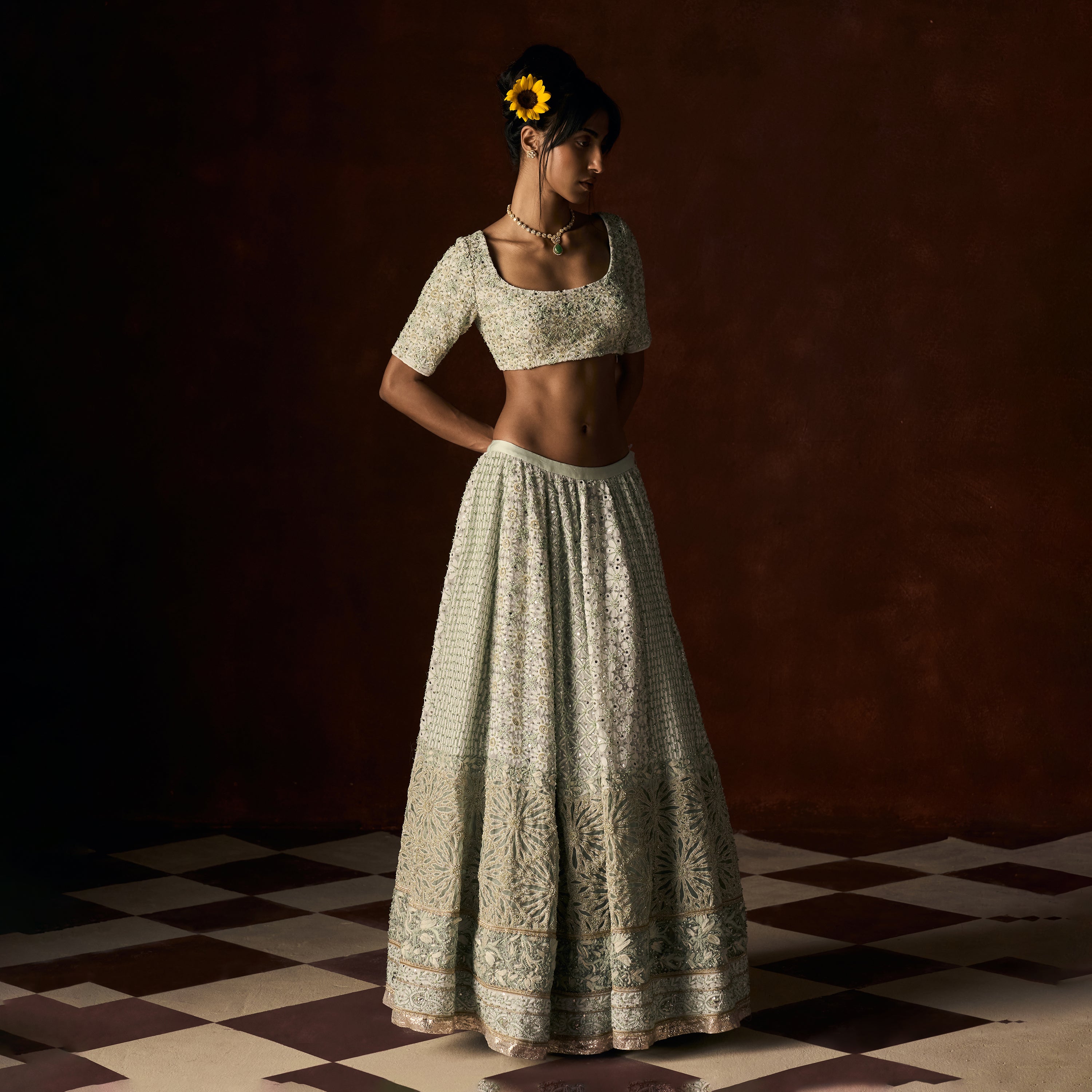 Sindhuja Chikankari Pale Mint Lehanga