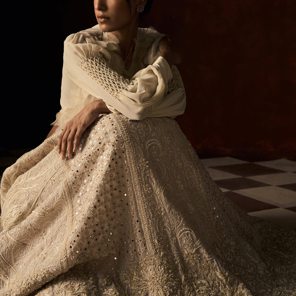Rajeshwari Chikankari Pale Ecru Lehanga