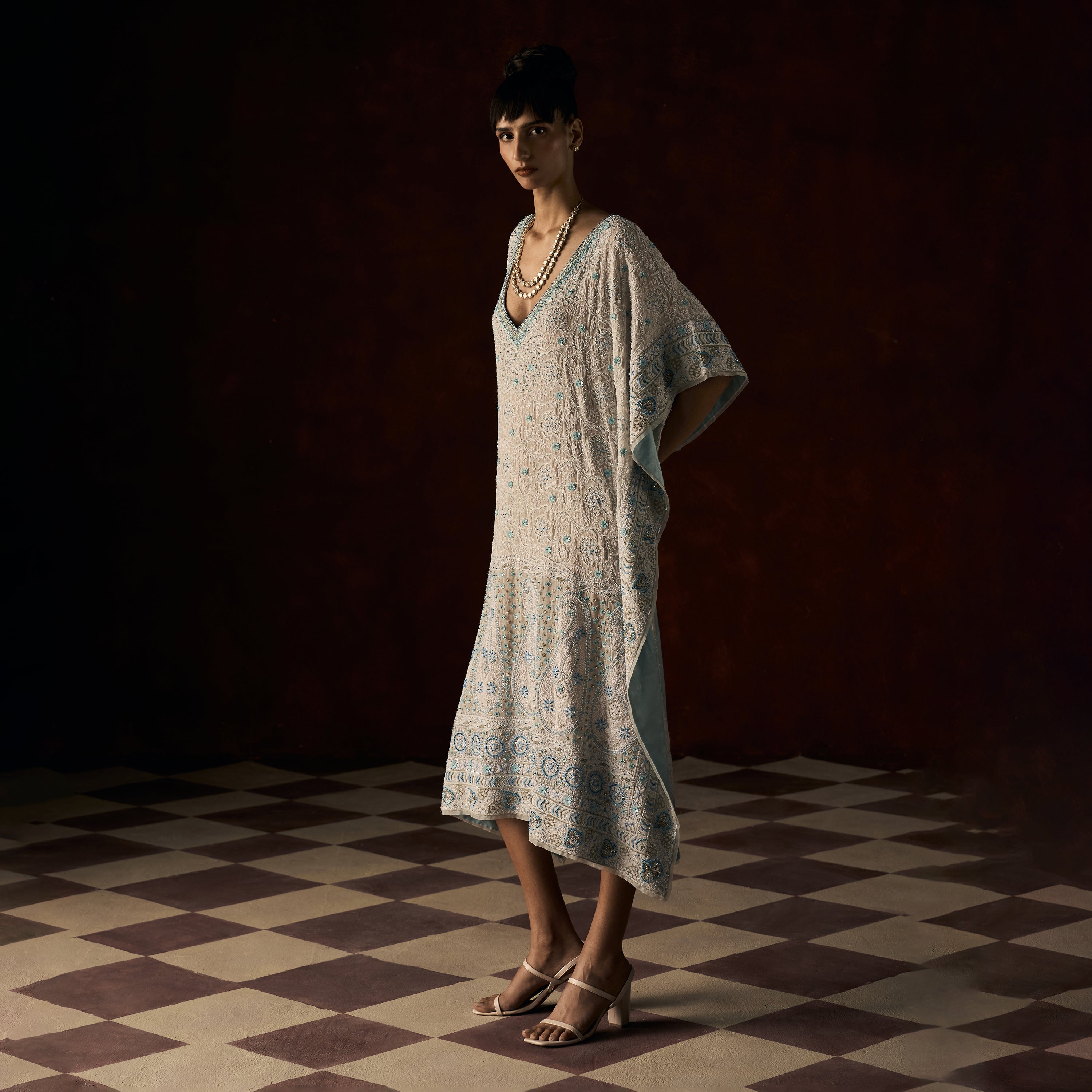 Trishala Chikankari Powder Blue Kaftan Outfit
