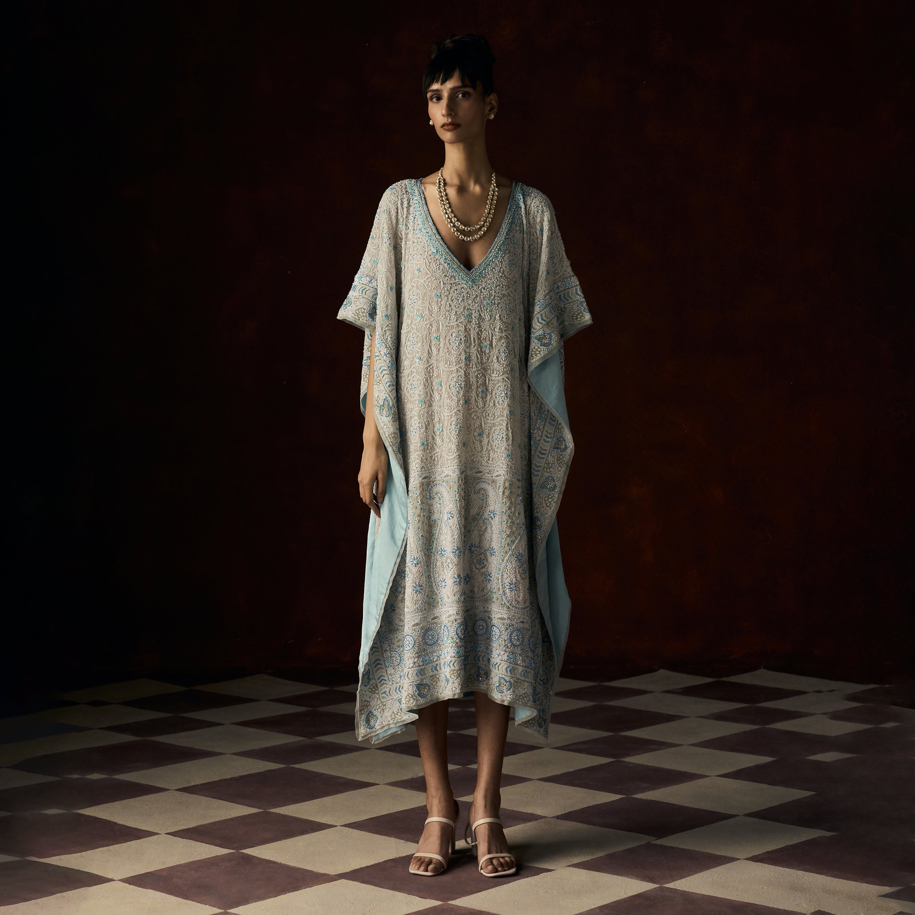 Trishala Chikankari Powder Blue Kaftan Outfit