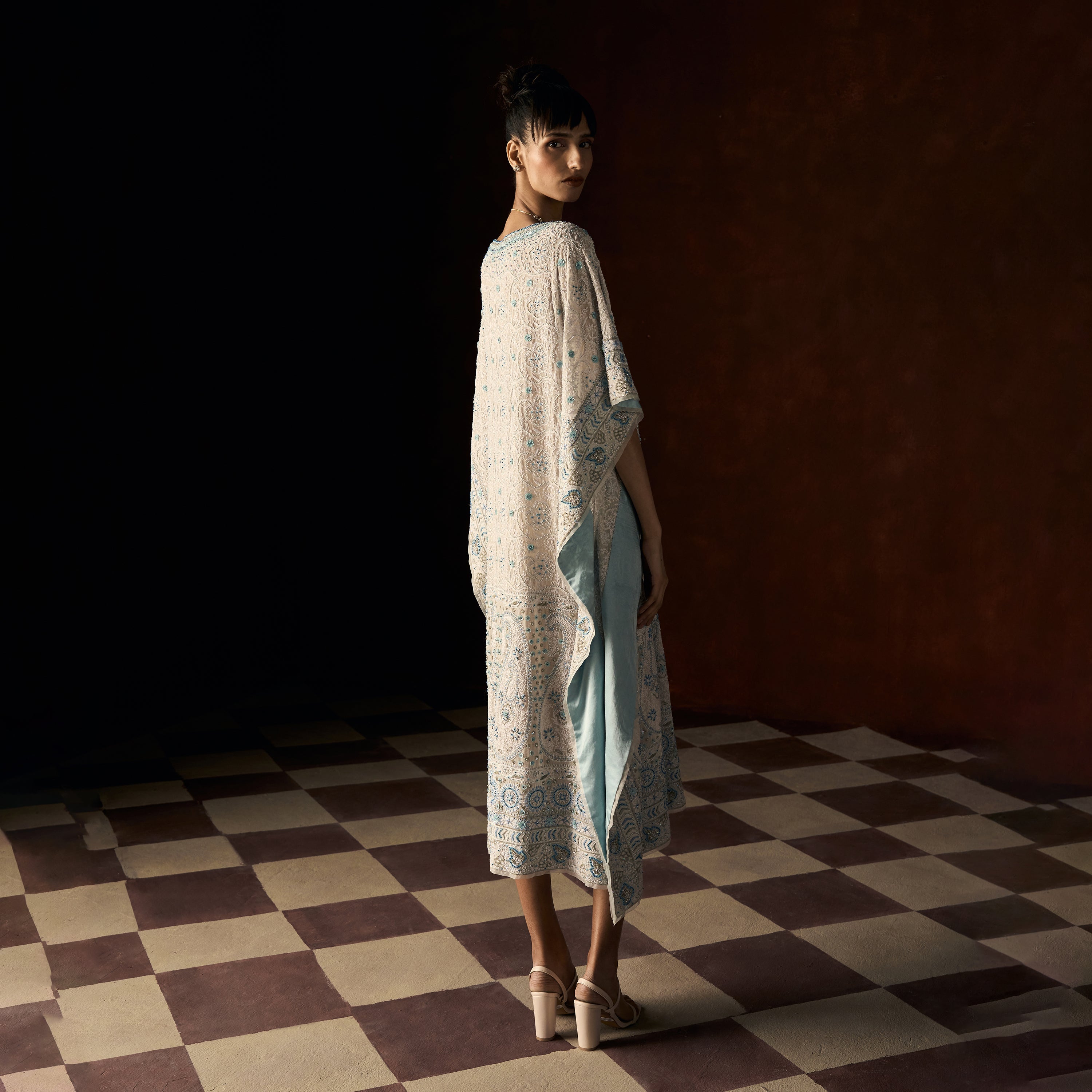 Trishala Chikankari Powder Blue Kaftan Outfit