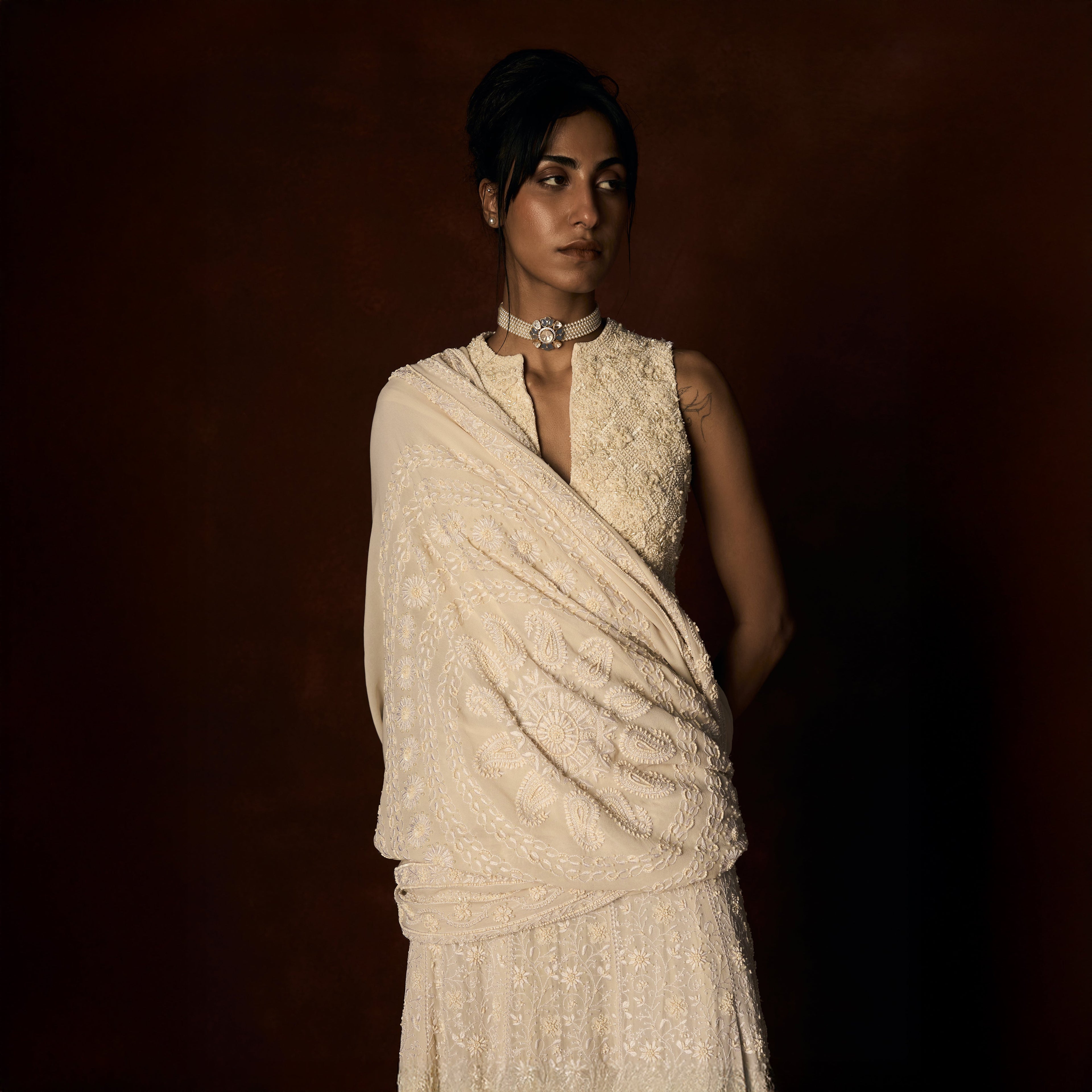 Hirabai Chikankari Ivory Lehanga