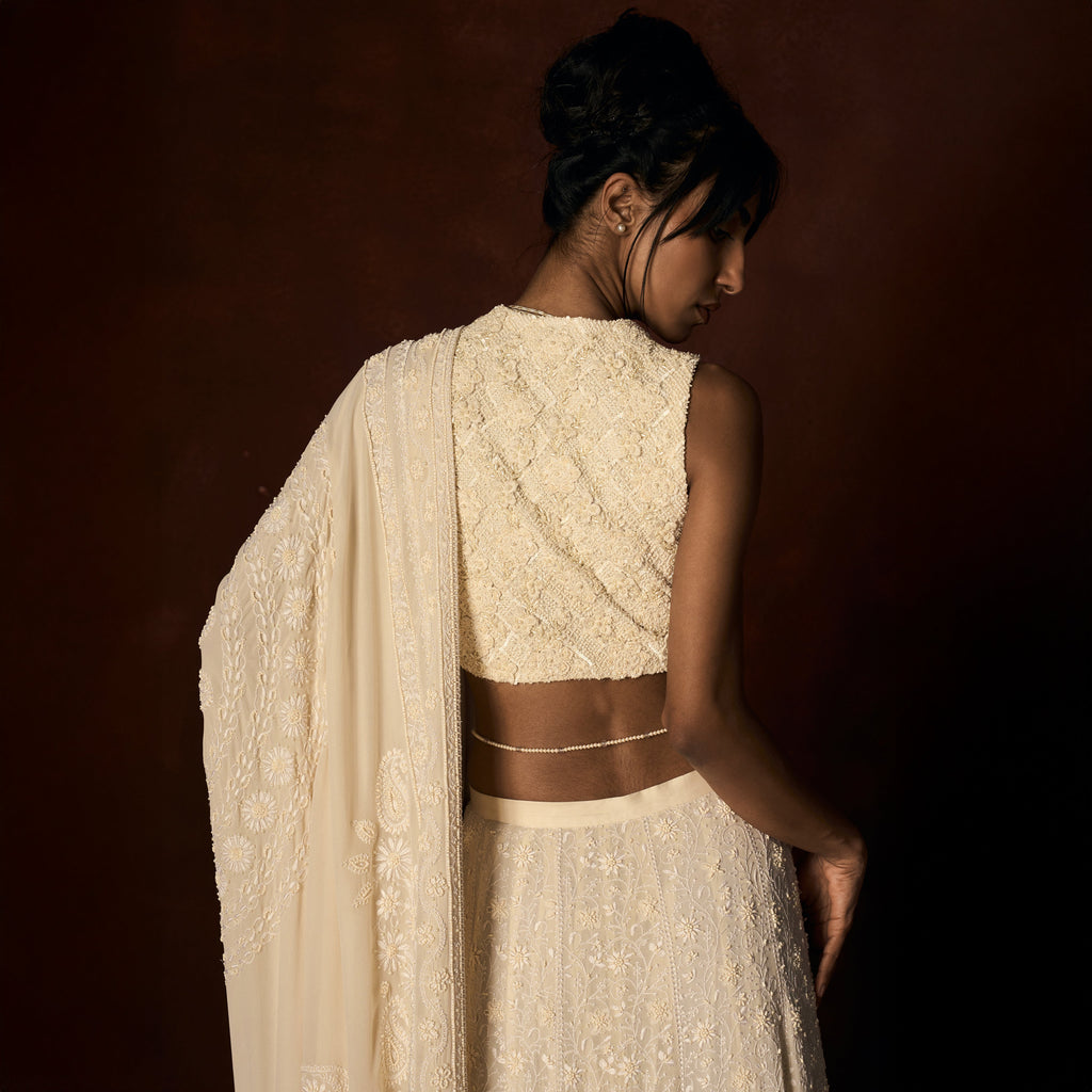Hirabai Chikankari Ivory Lehanga