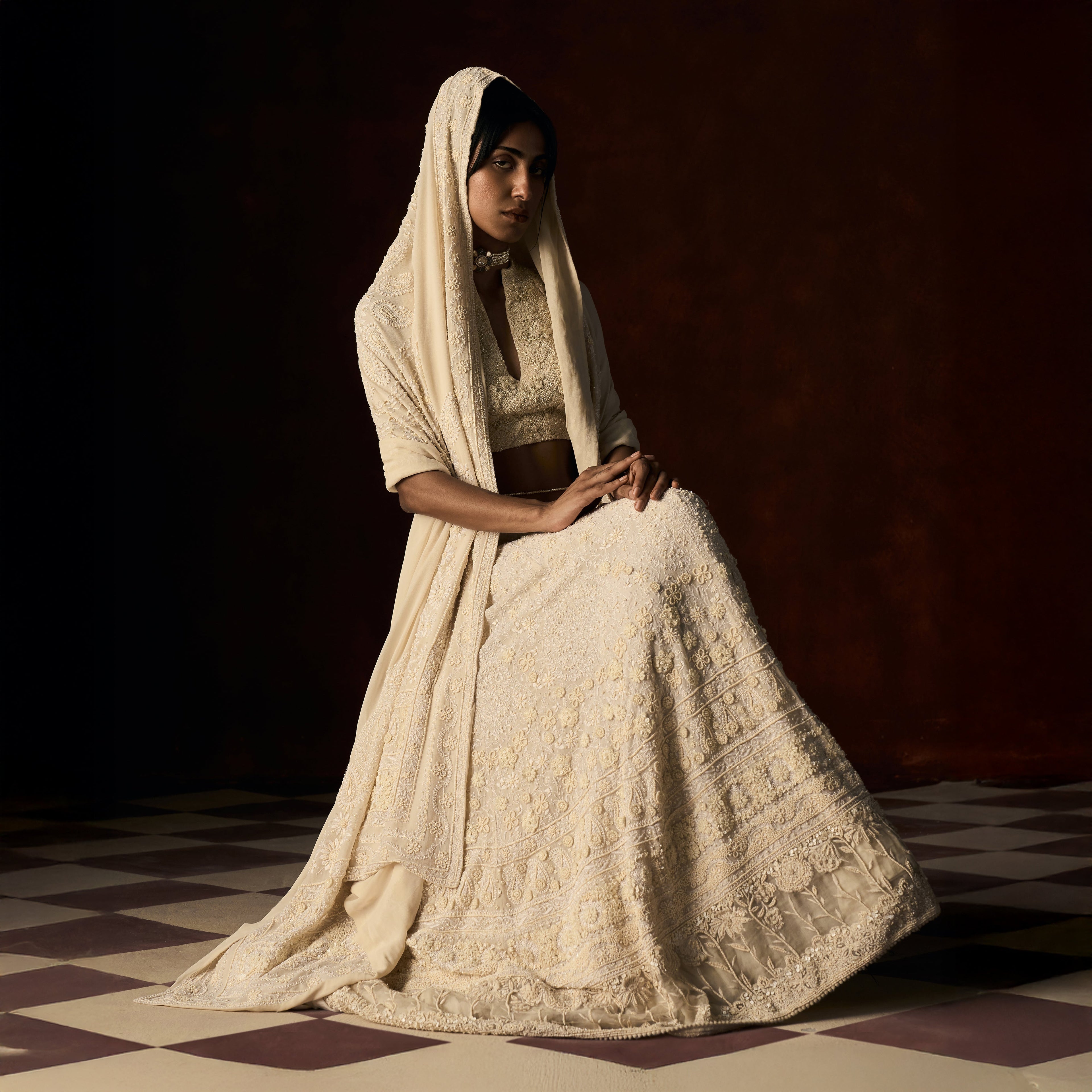 Hirabai Chikankari Ivory Lehanga