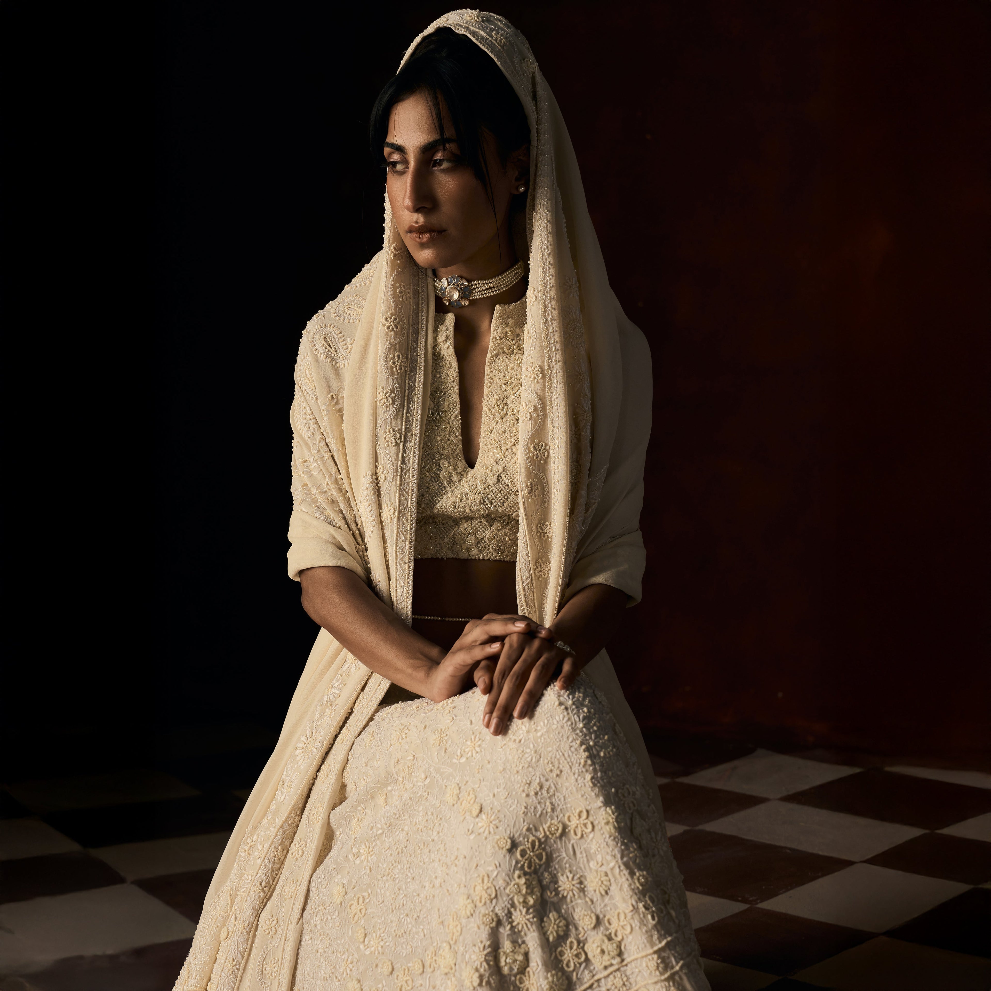 Hirabai Chikankari Ivory Lehanga