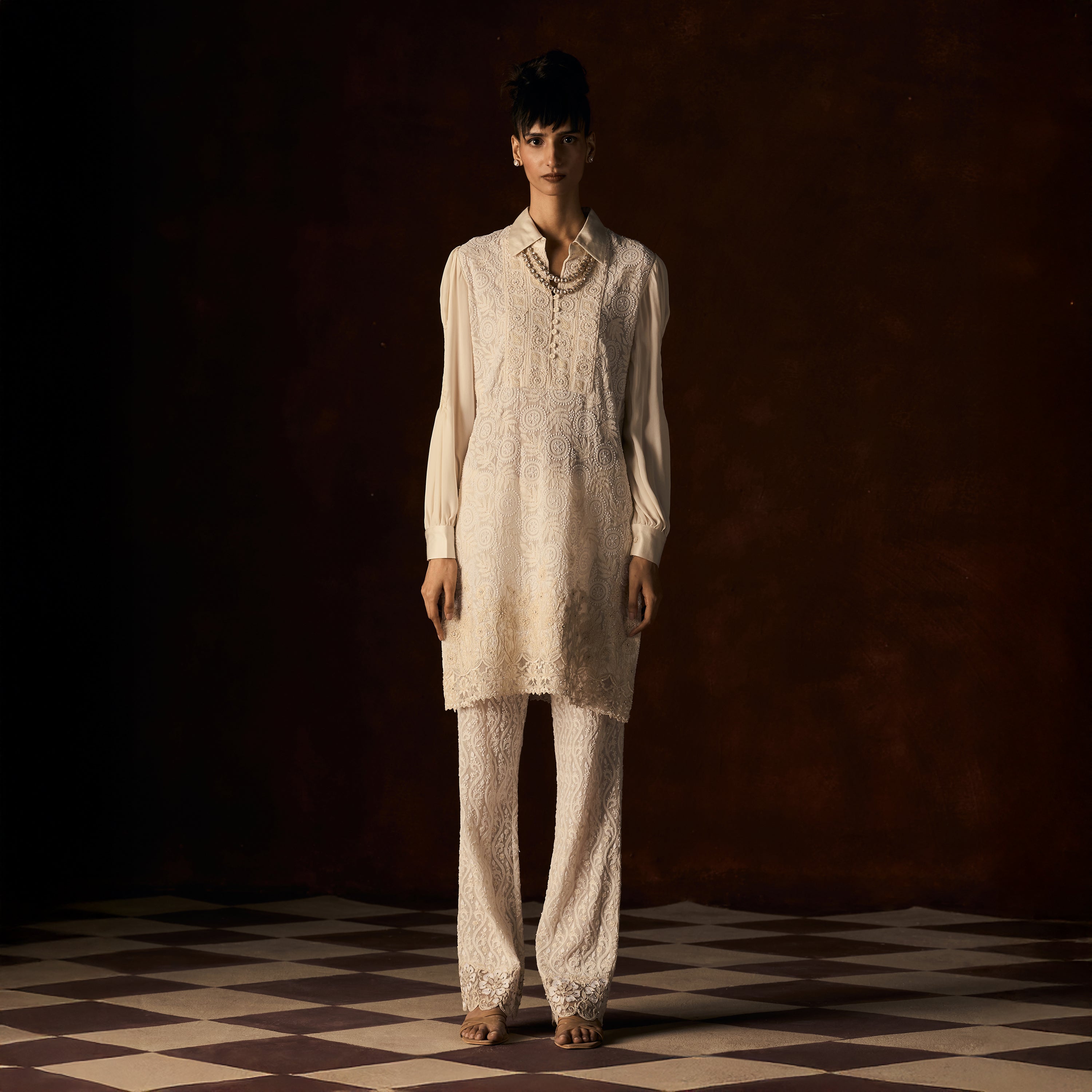 Indumati Chikankari Ivory Tunic