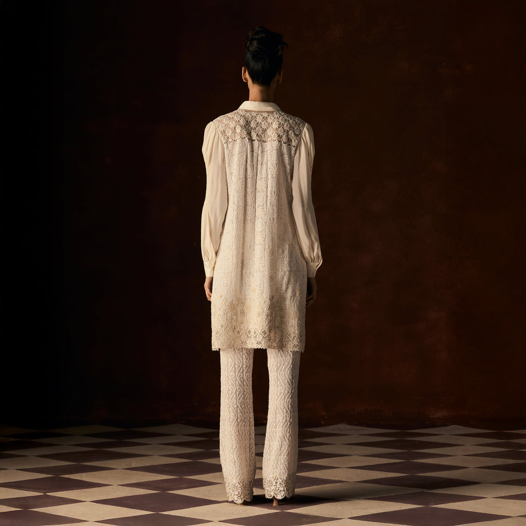 Swarangi Chikankari Ivory Boot Leg Pant
