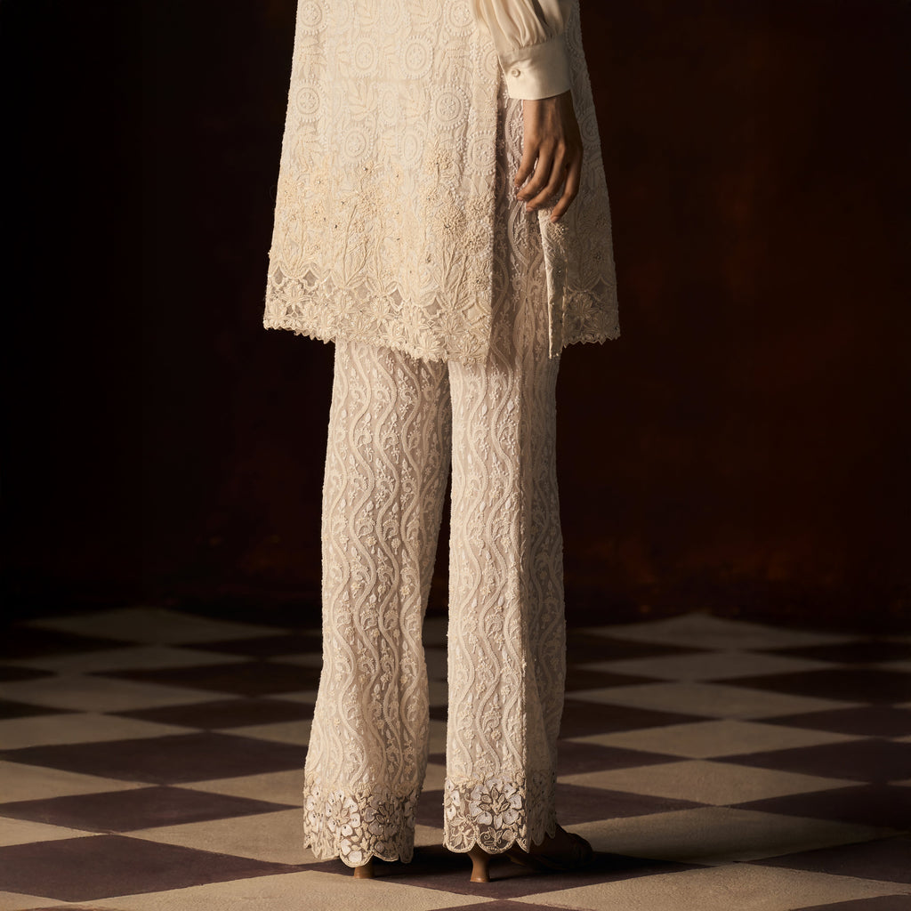 Swarangi Chikankari Ivory Boot Leg Pant