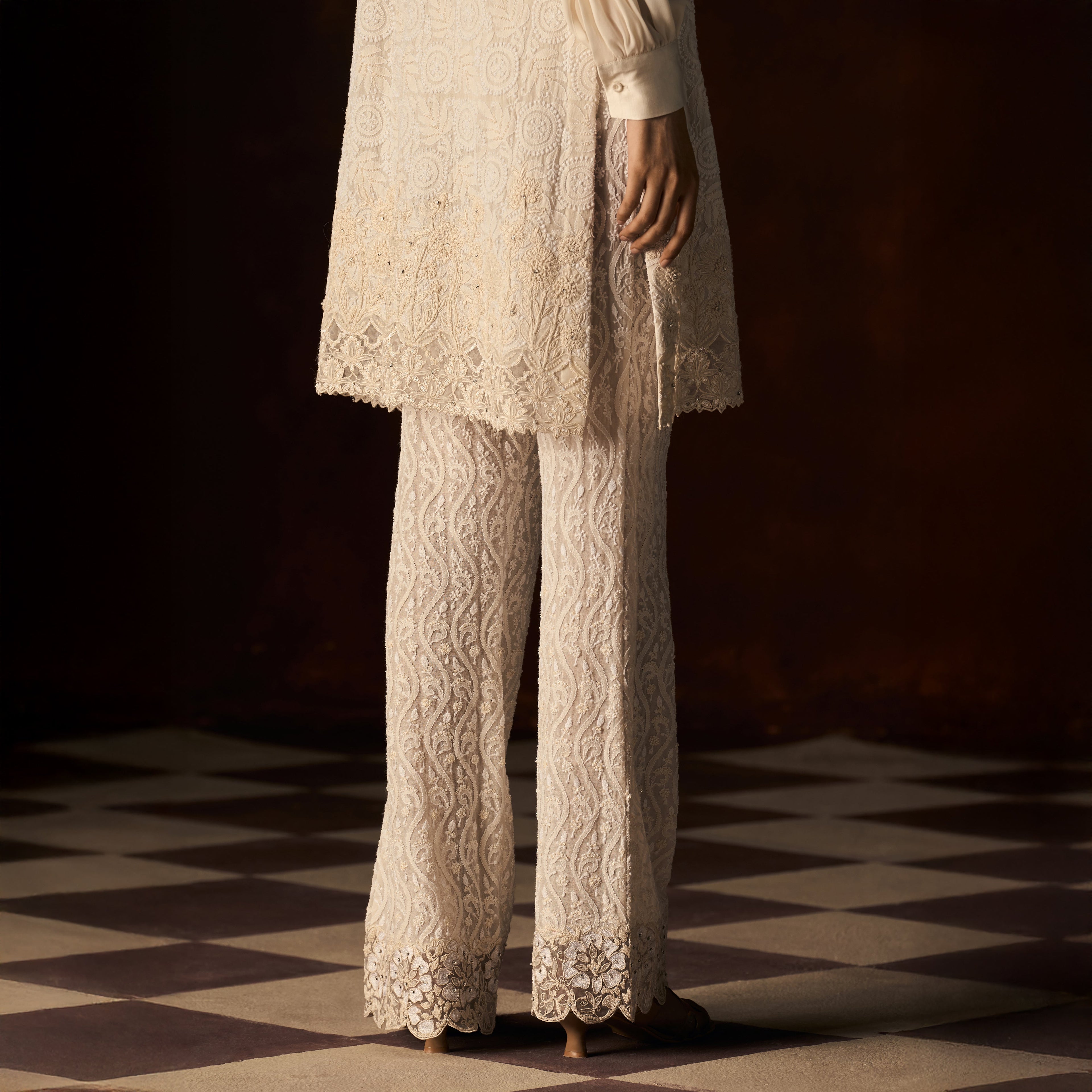 Swarangi Chikankari Ivory Boot Leg Pant