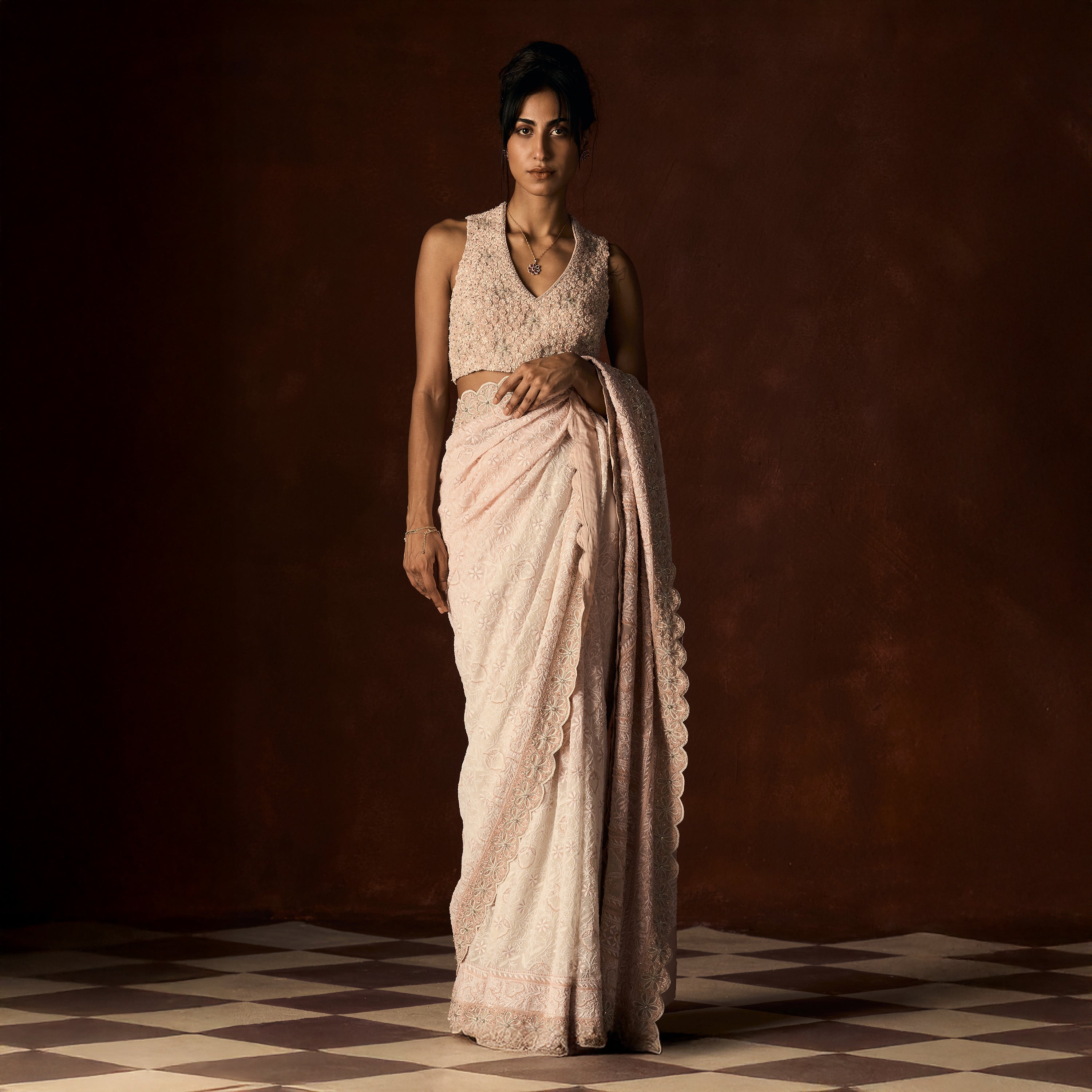 Vandana Embroidered Blush Pink Jewel Bodice