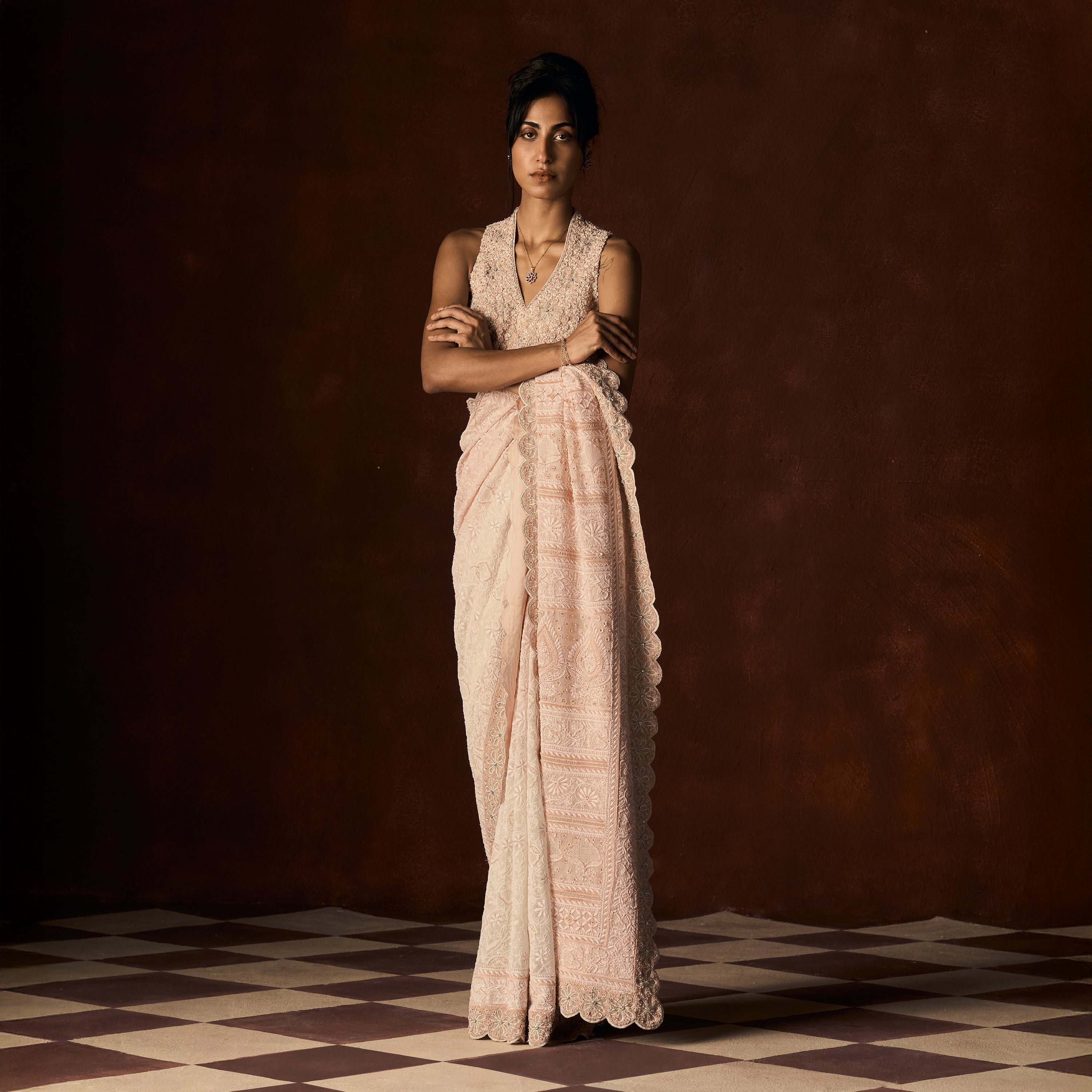 Rajani Chikankari Blush Pink Saree
