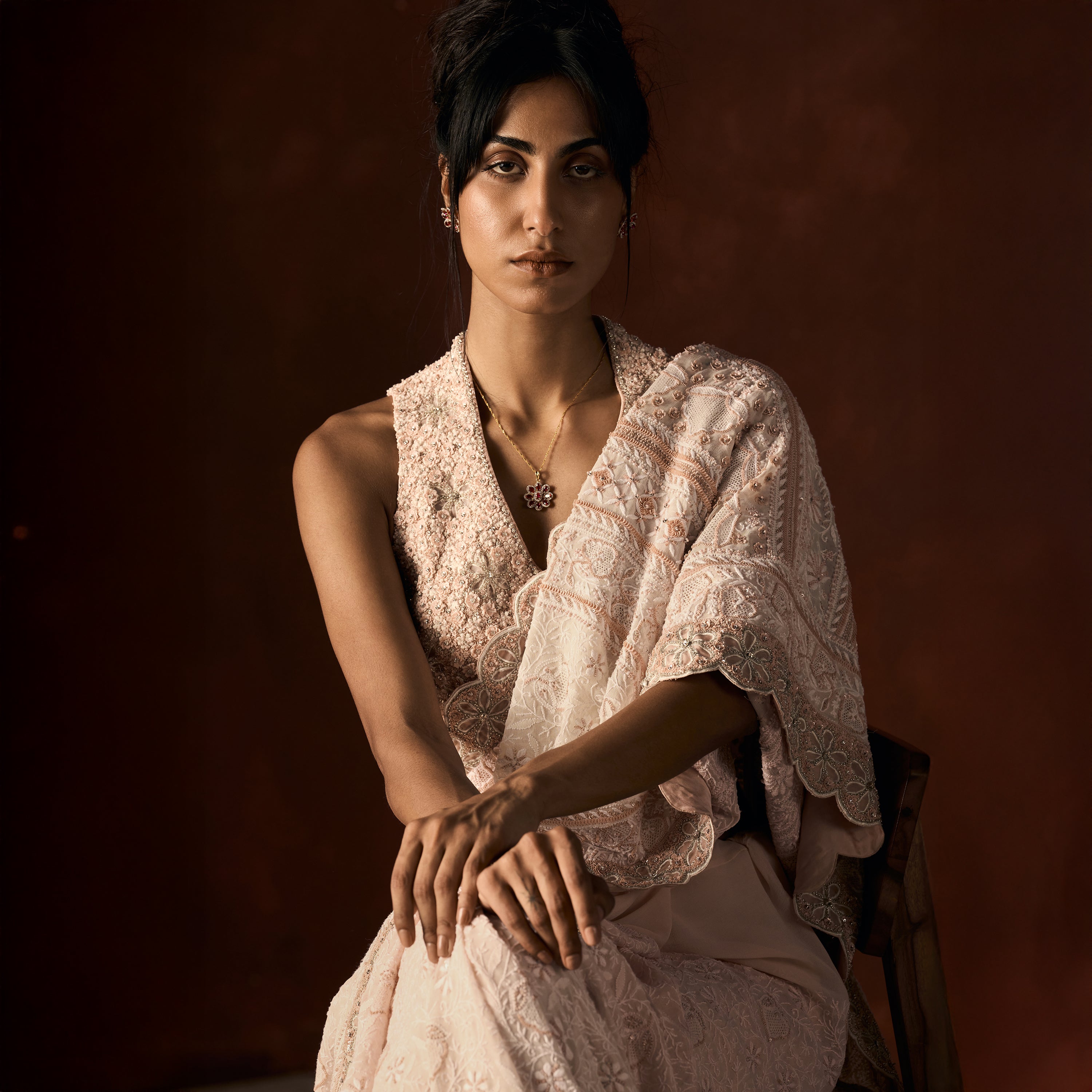 Rajani Chikankari Blush Pink Saree