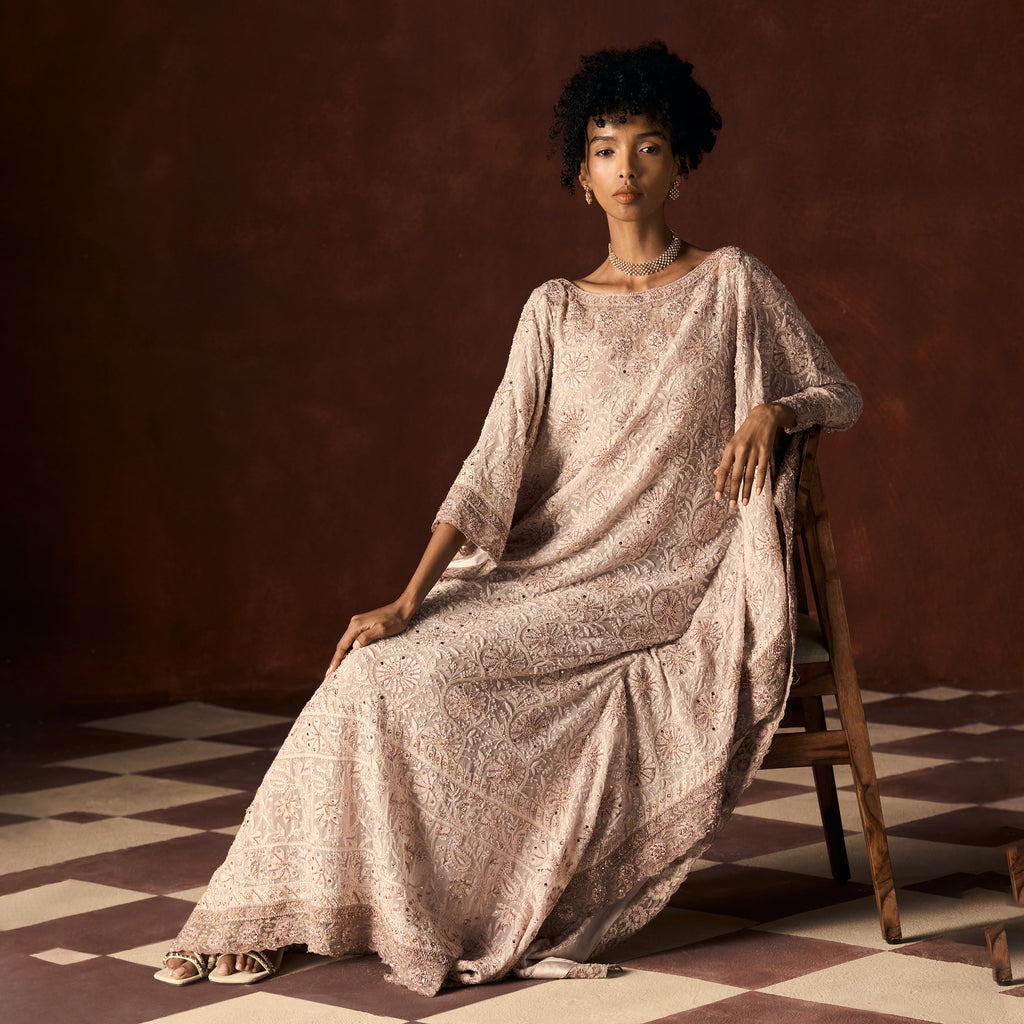 Mohini Chikankari Lavendar Kaftan Outfit