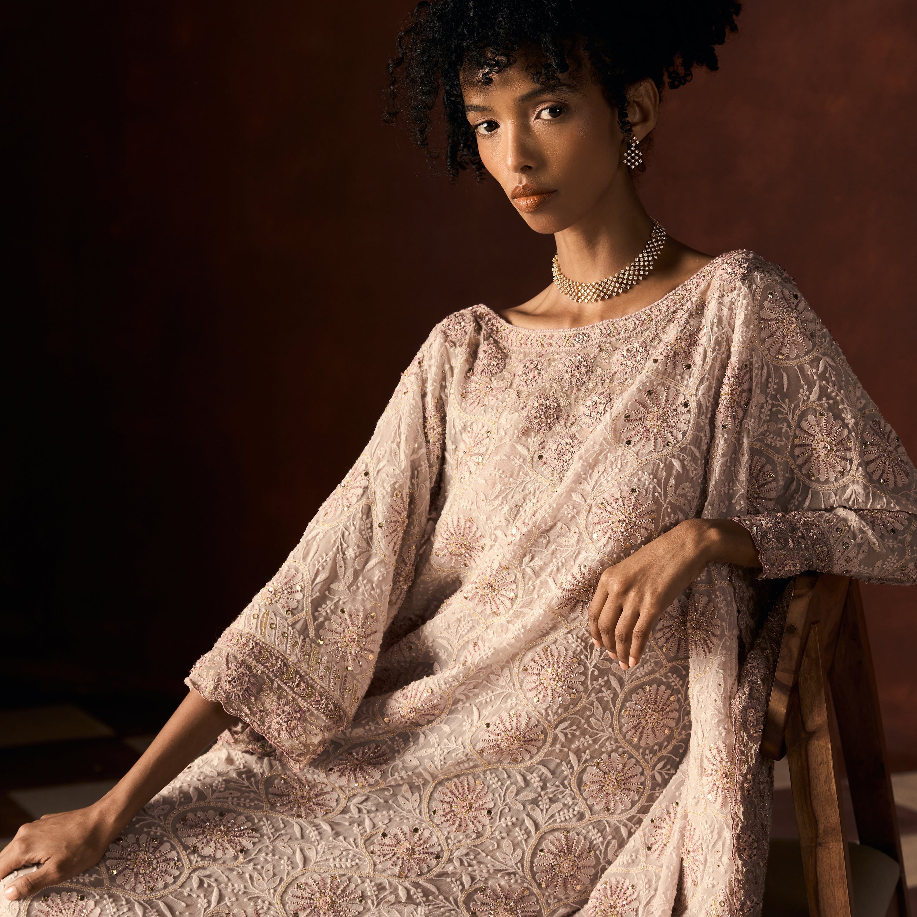 Mohini Chikankari Lavendar Kaftan Outfit