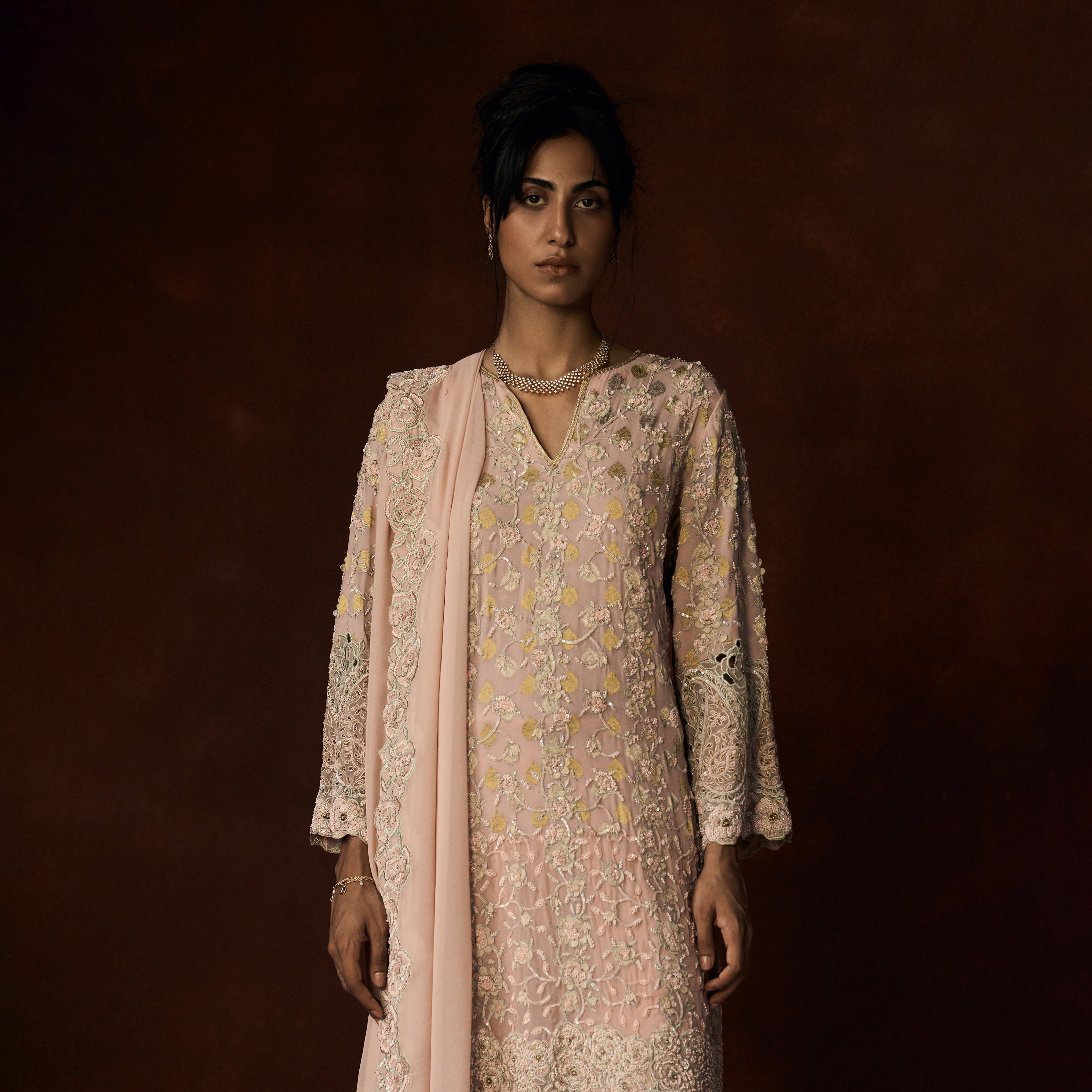 Kasturi Chikankari Pastel Patchwork Outfit