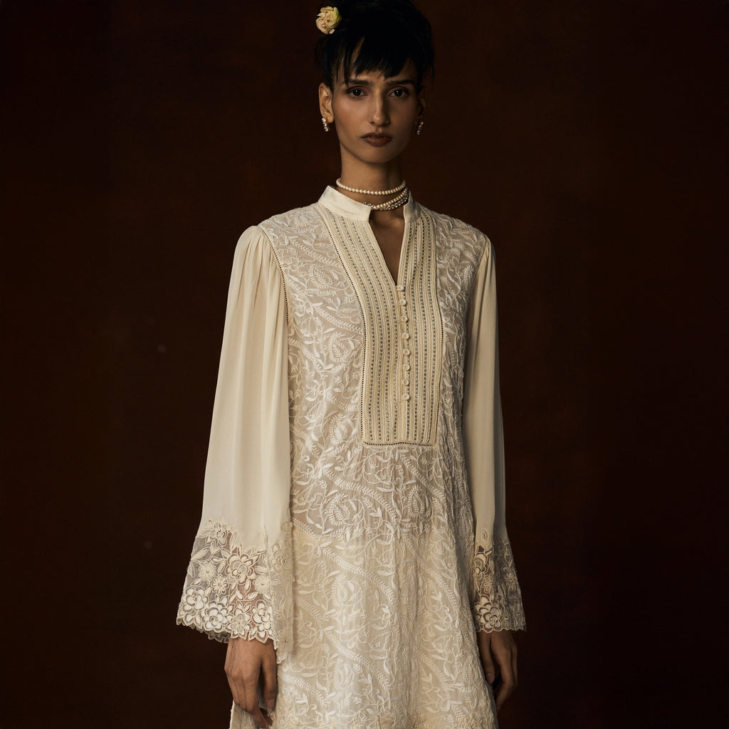 Mehrunisa Chikankari Ivory Tunic