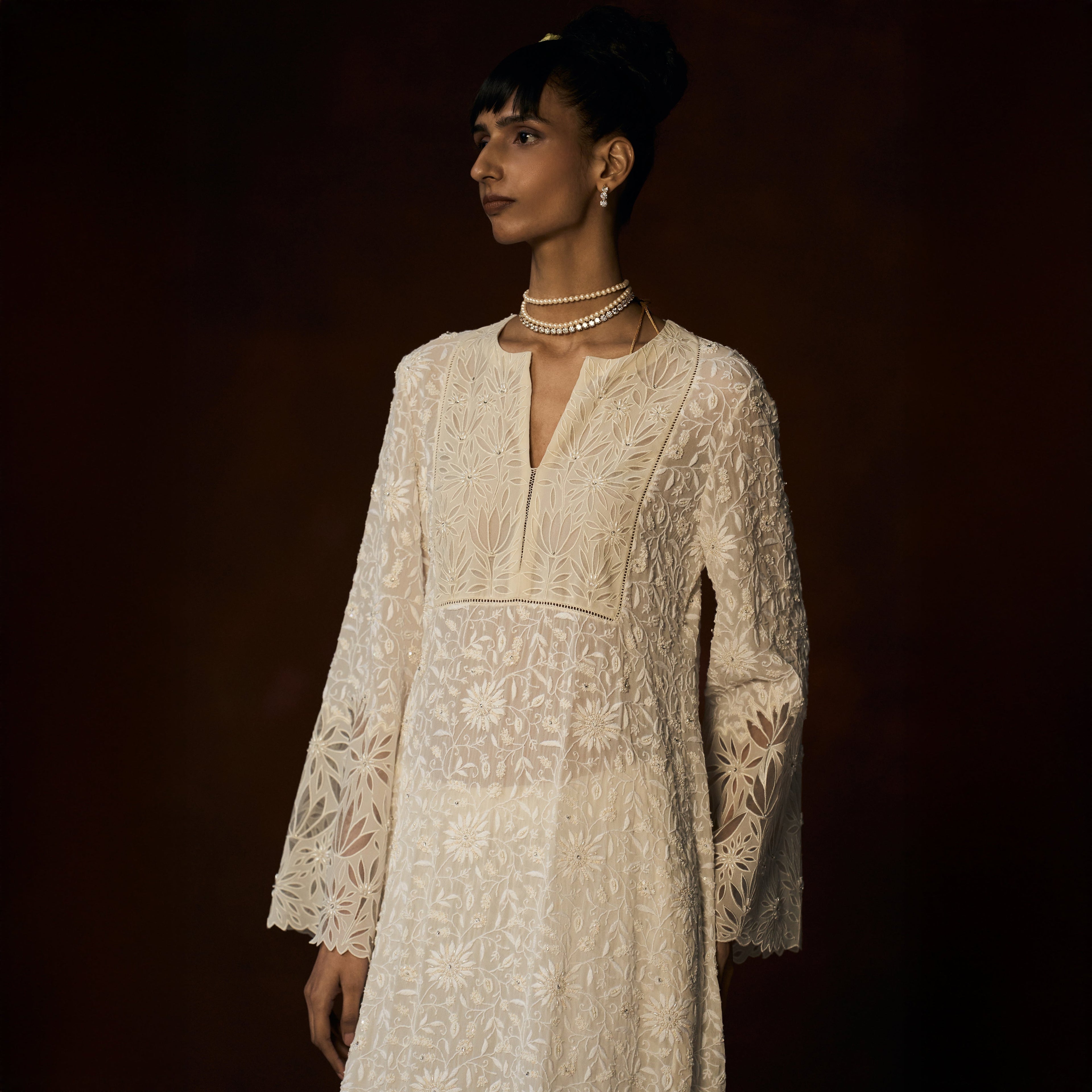 Sumitra Chikankari Ivory Long Tunic