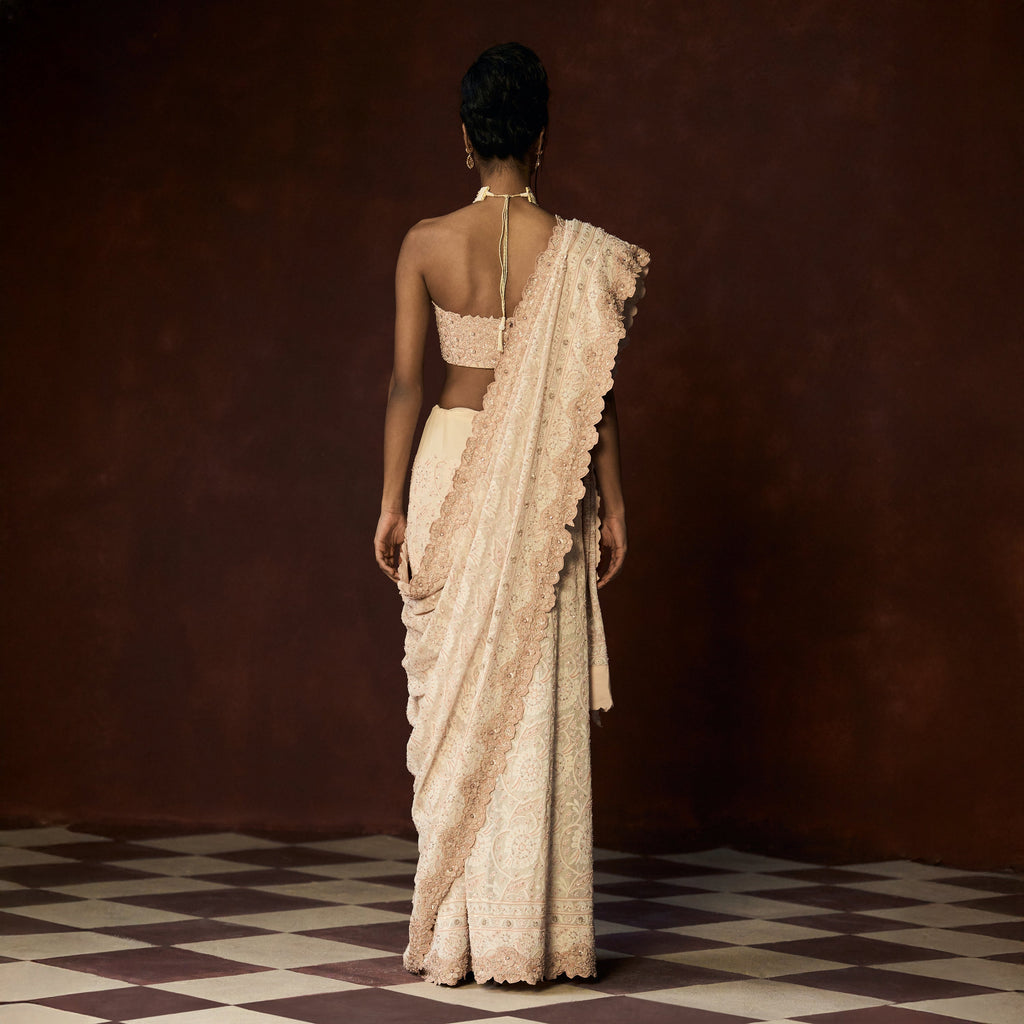Rudrani Chikankari Blush Peach Saree