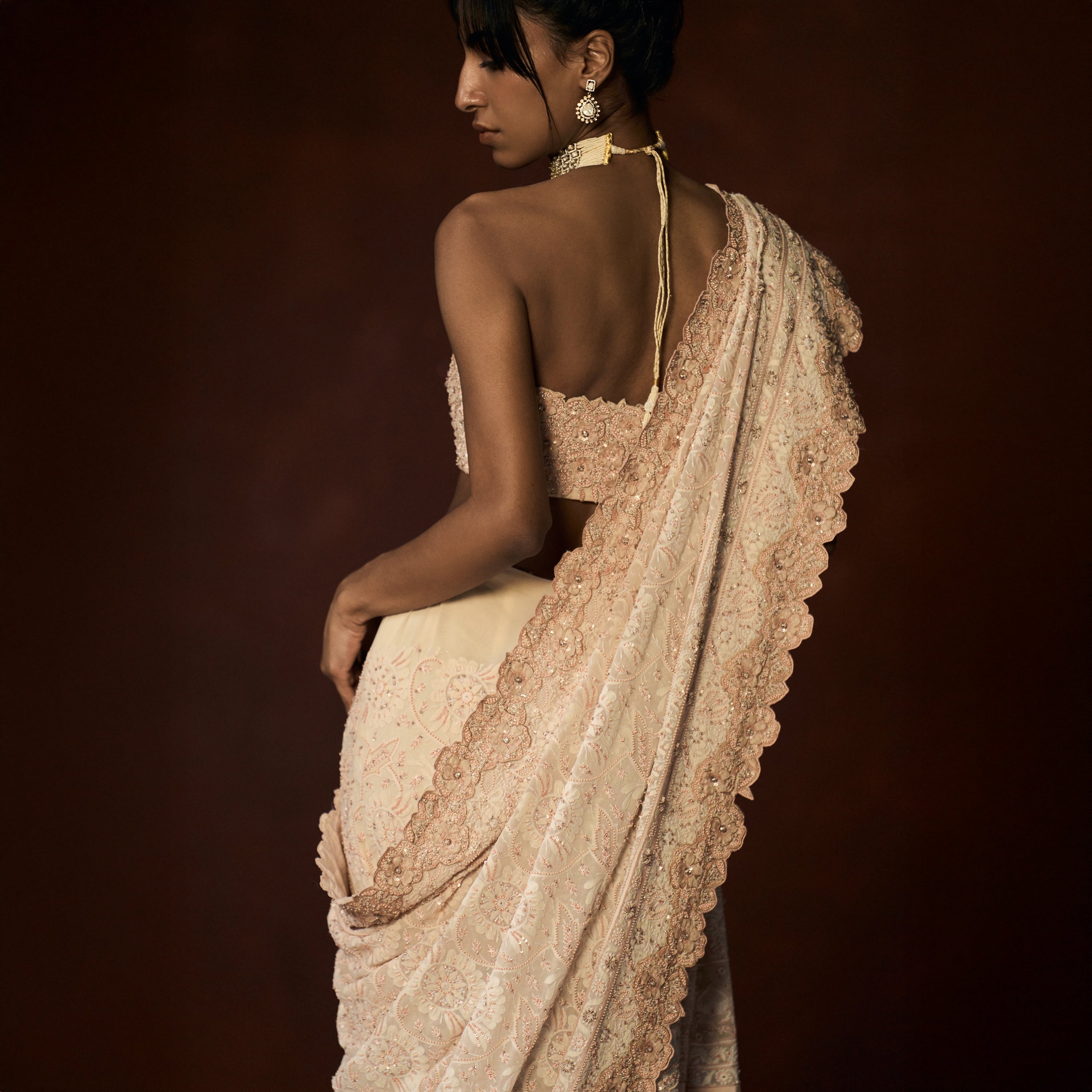 Rudrani Chikankari Blush Peach Saree