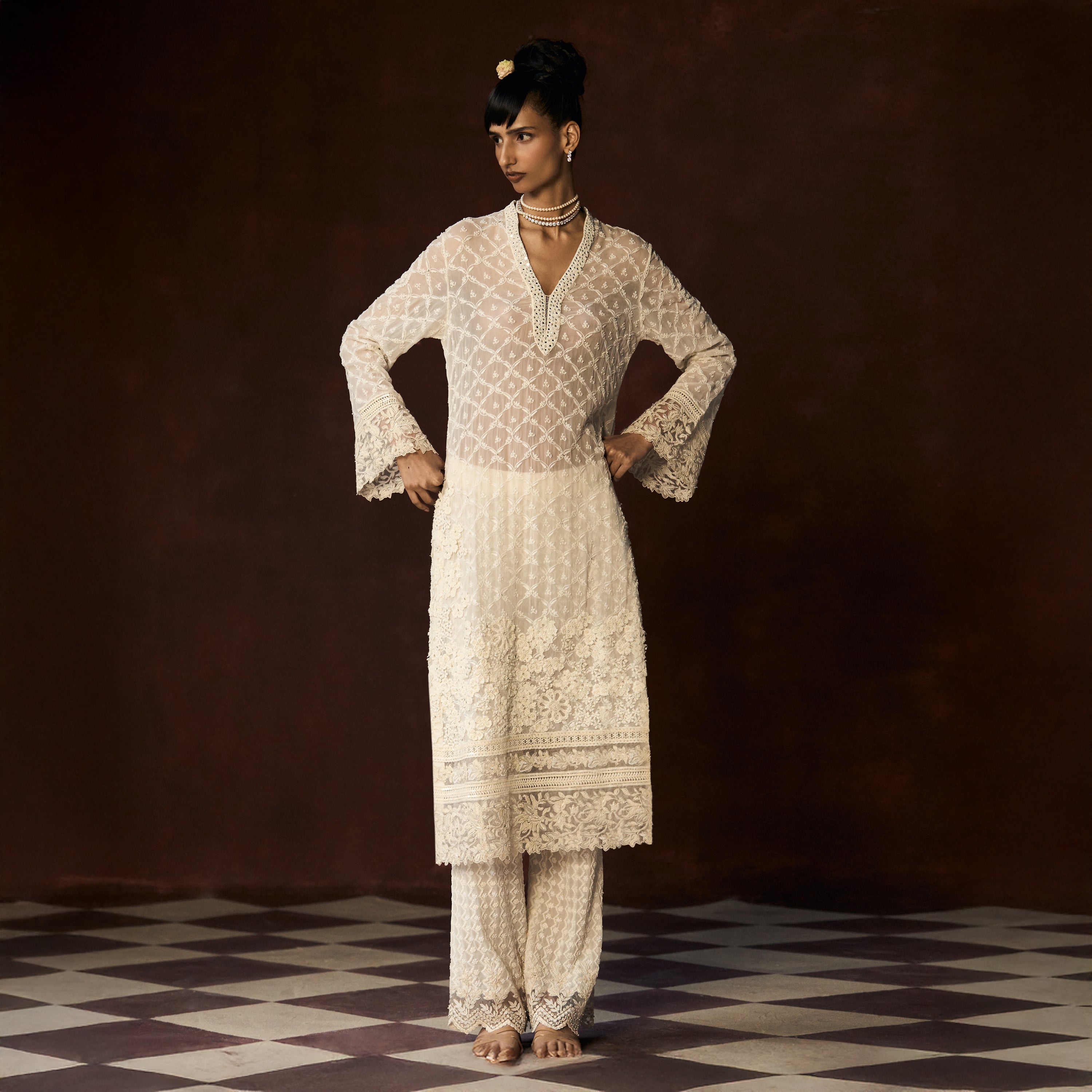 Rudrani Chikankari Ivory Long Tunic