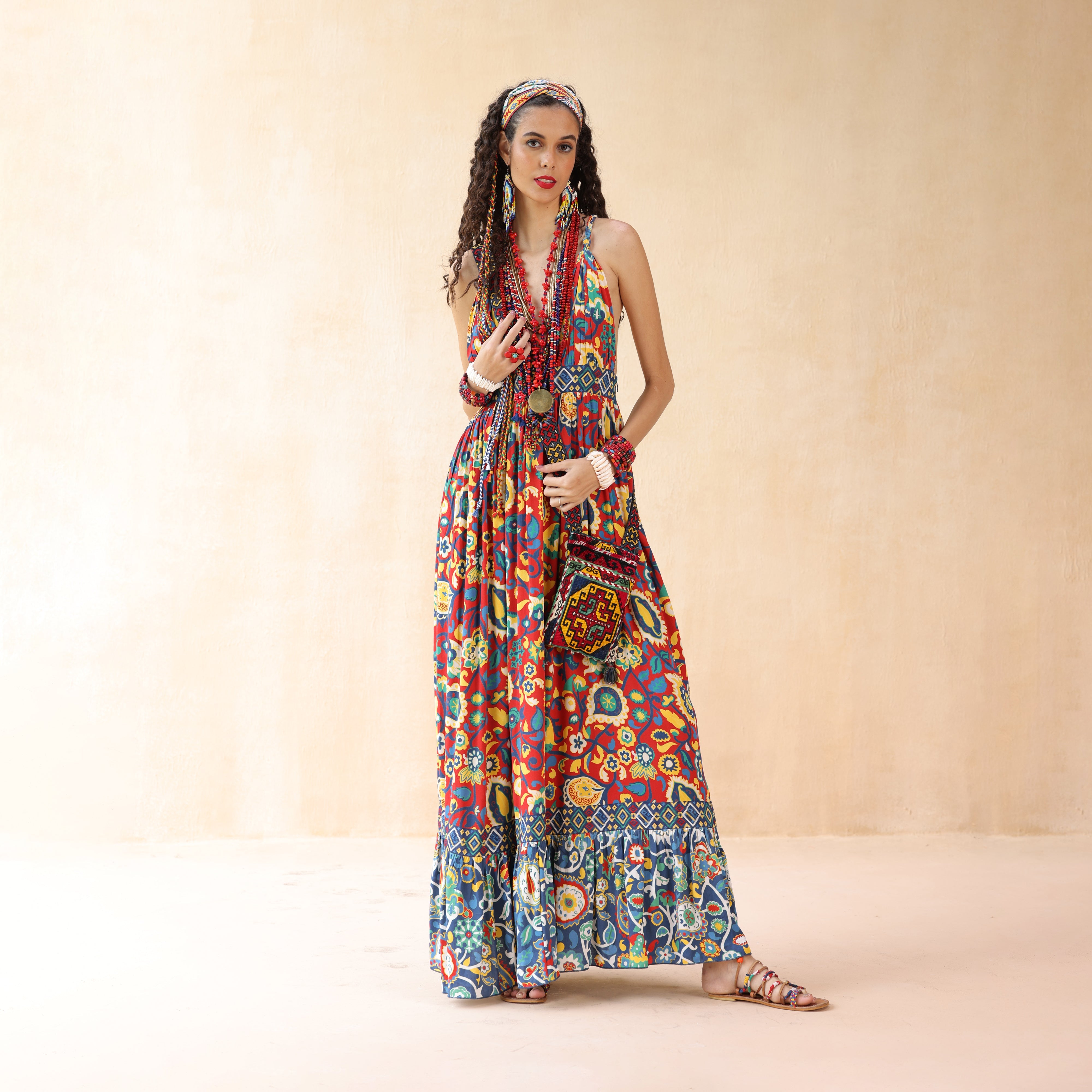 Rabia Crossover Braid Halter Dress