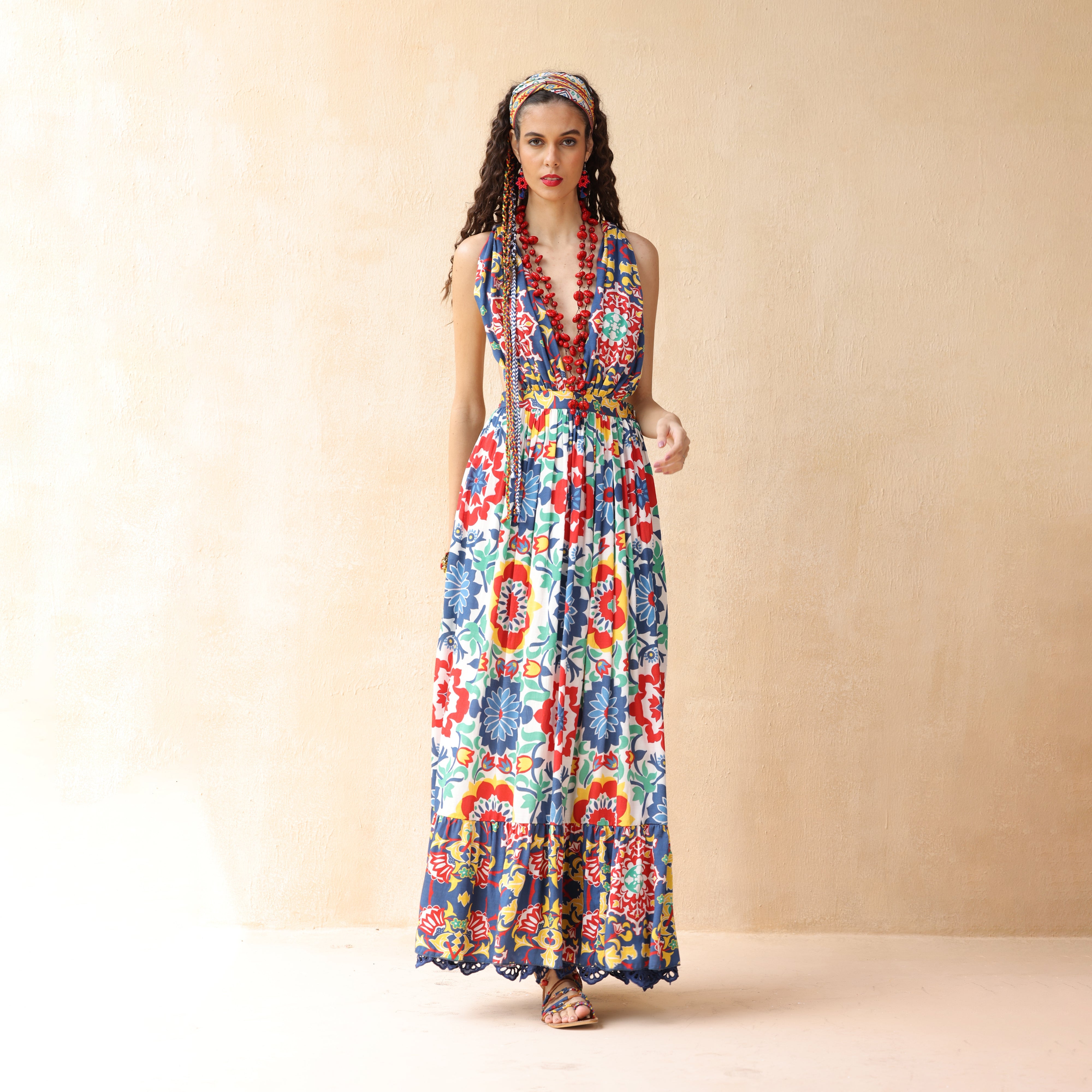 Omaira Crossover Braid Halter Dress