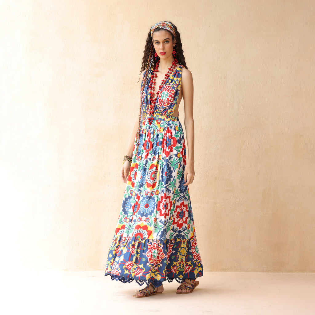 Omaira Crossover Braid Halter Dress