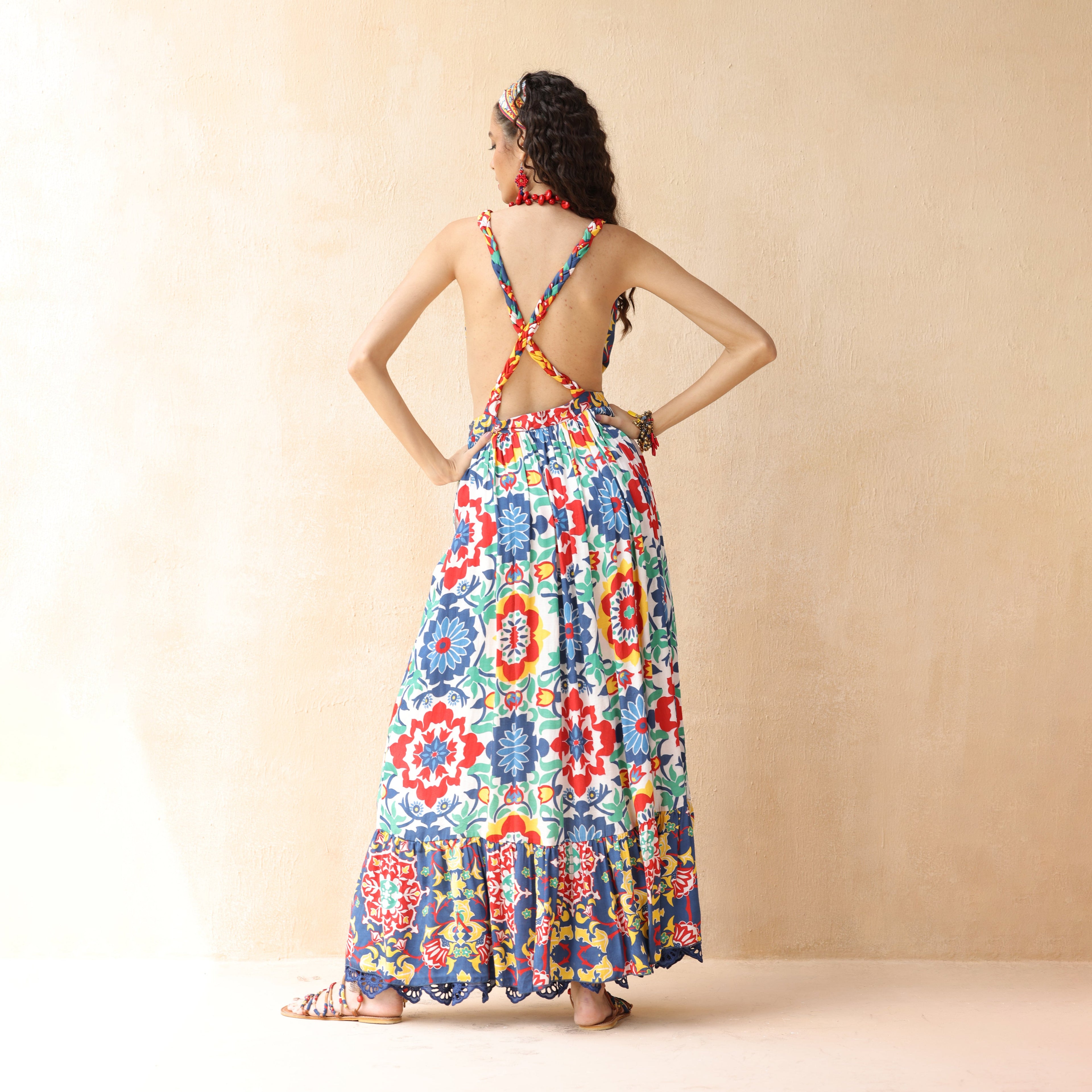 Omaira Crossover Braid Halter Dress