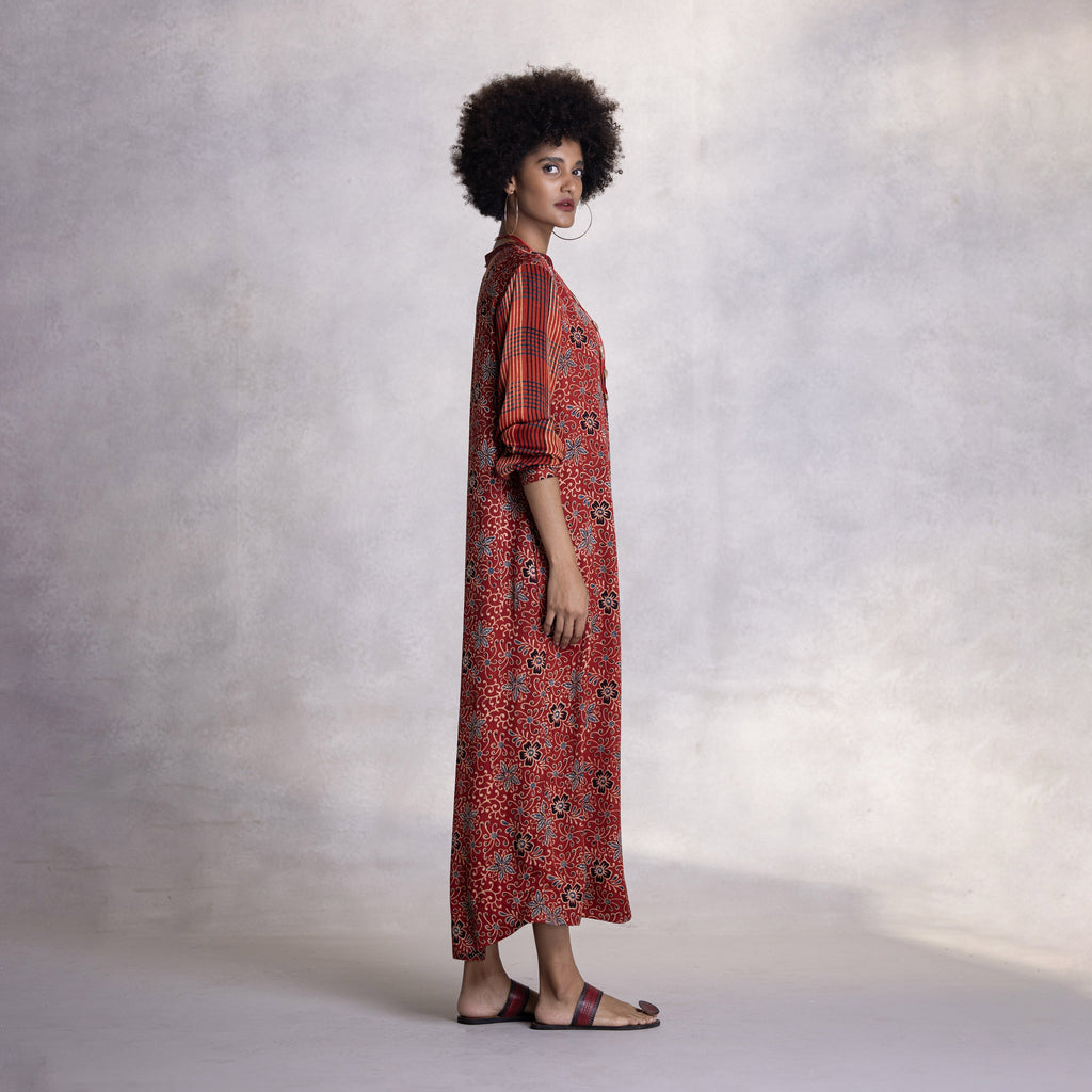 Hand-stitch detailing on modal satin shirt dress
