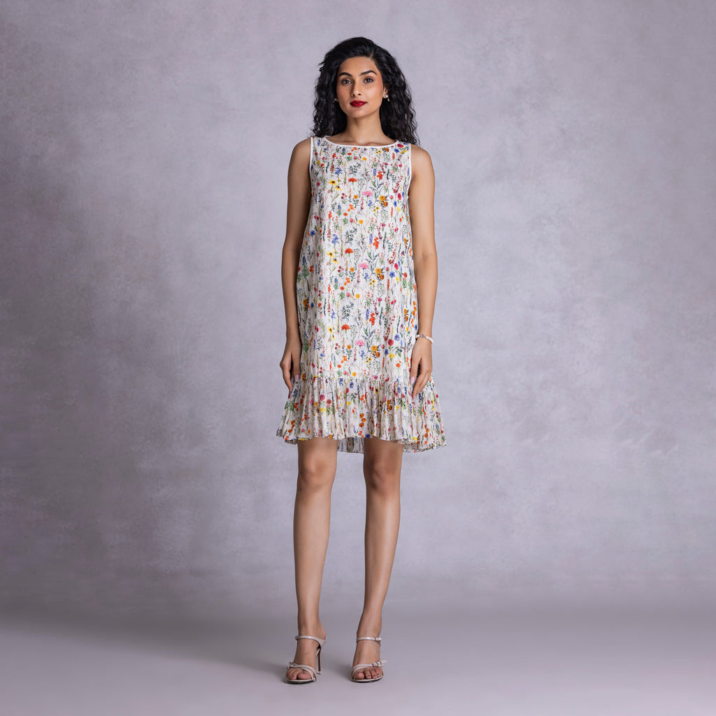 Rose Shift Dress With Ruffle