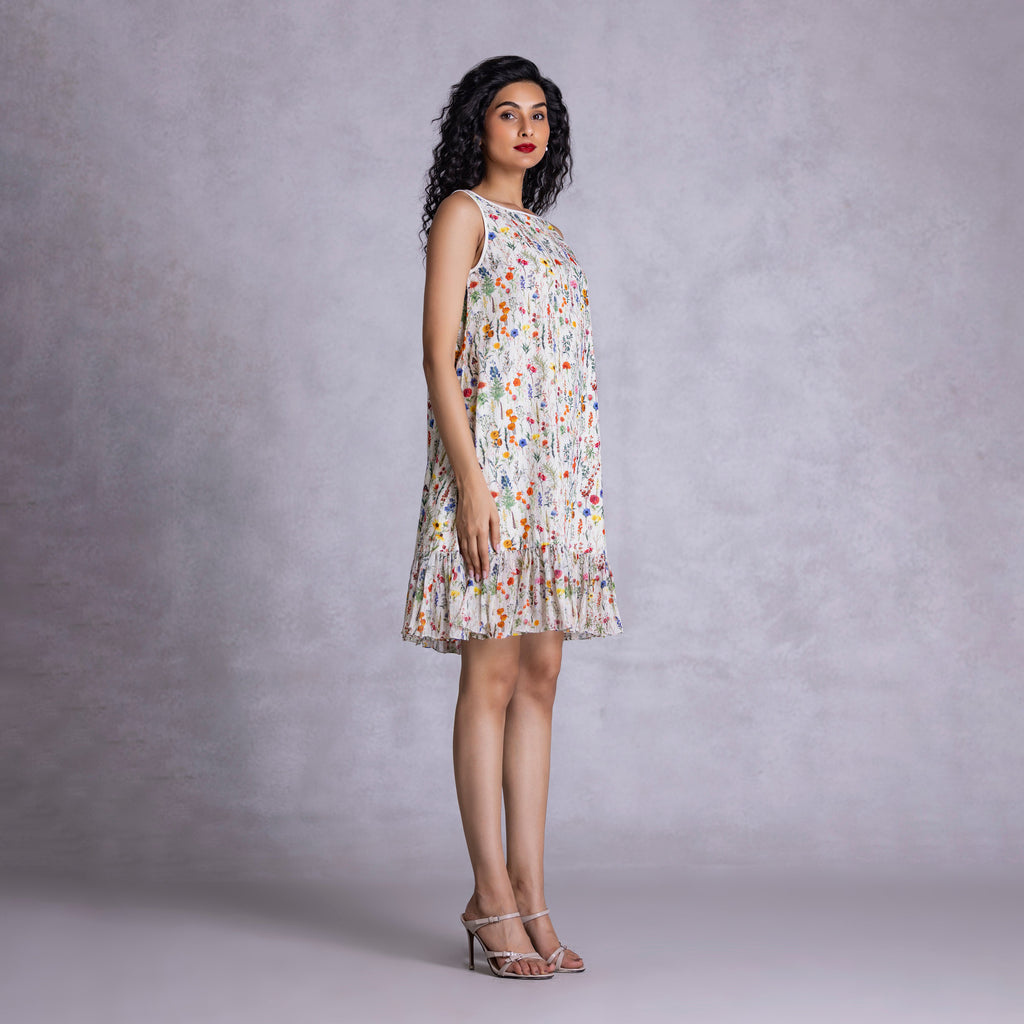 Rose Shift Dress With Ruffle