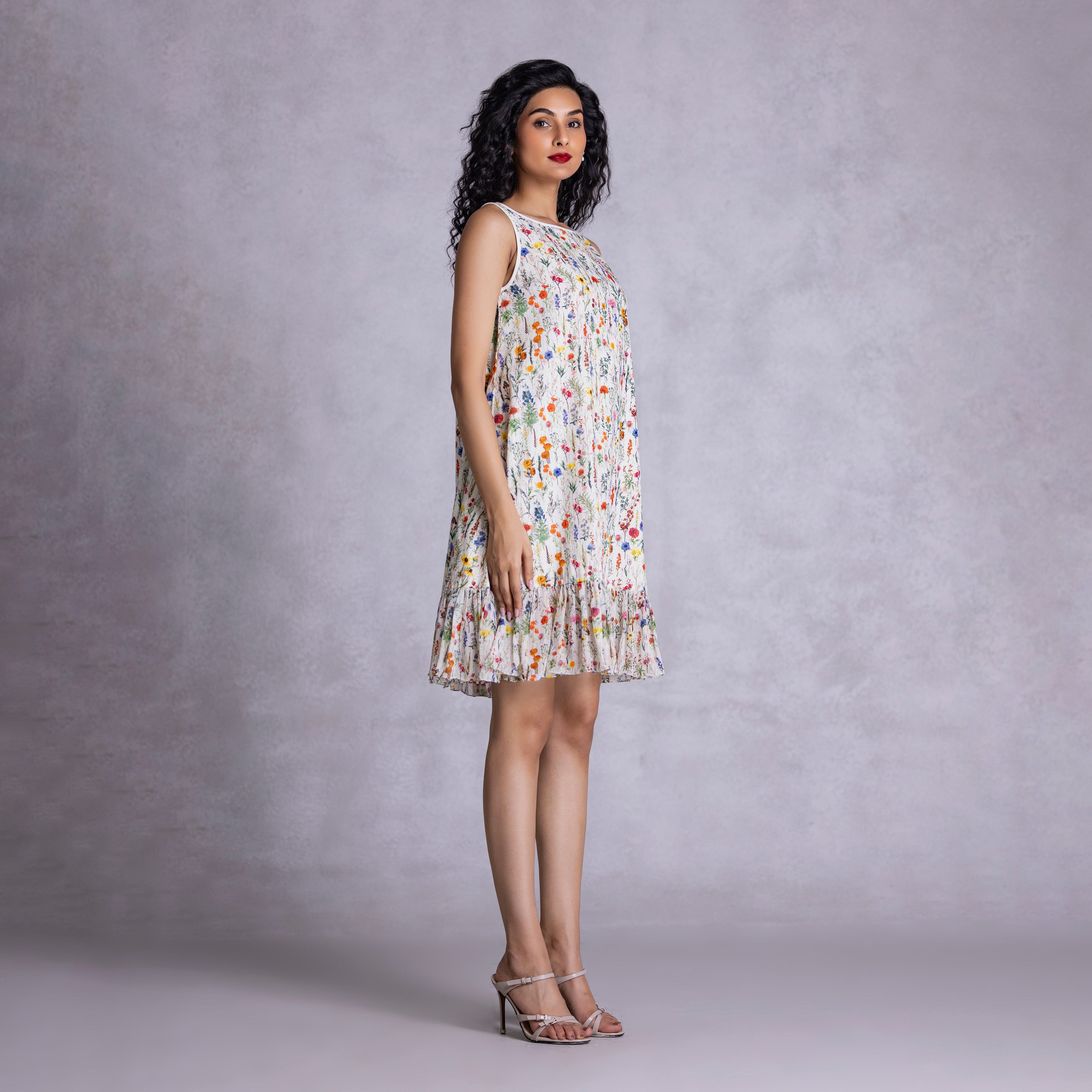 Rose Shift Dress With Ruffle