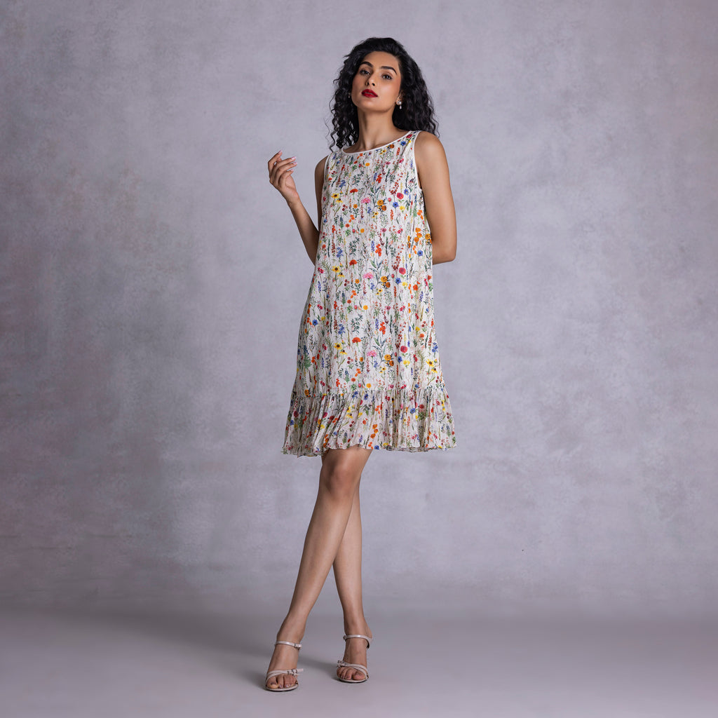 Rose Shift Dress With Ruffle