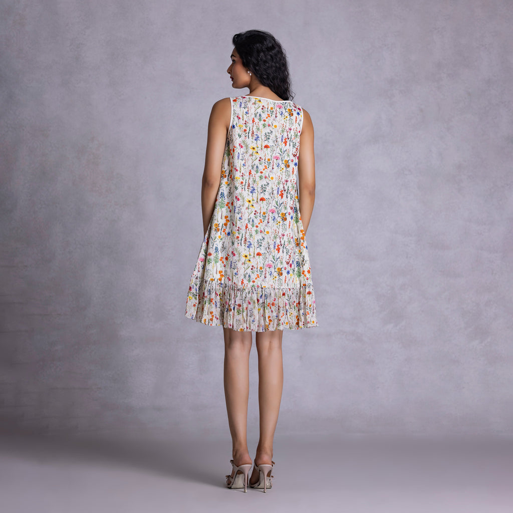 Rose Shift Dress With Ruffle