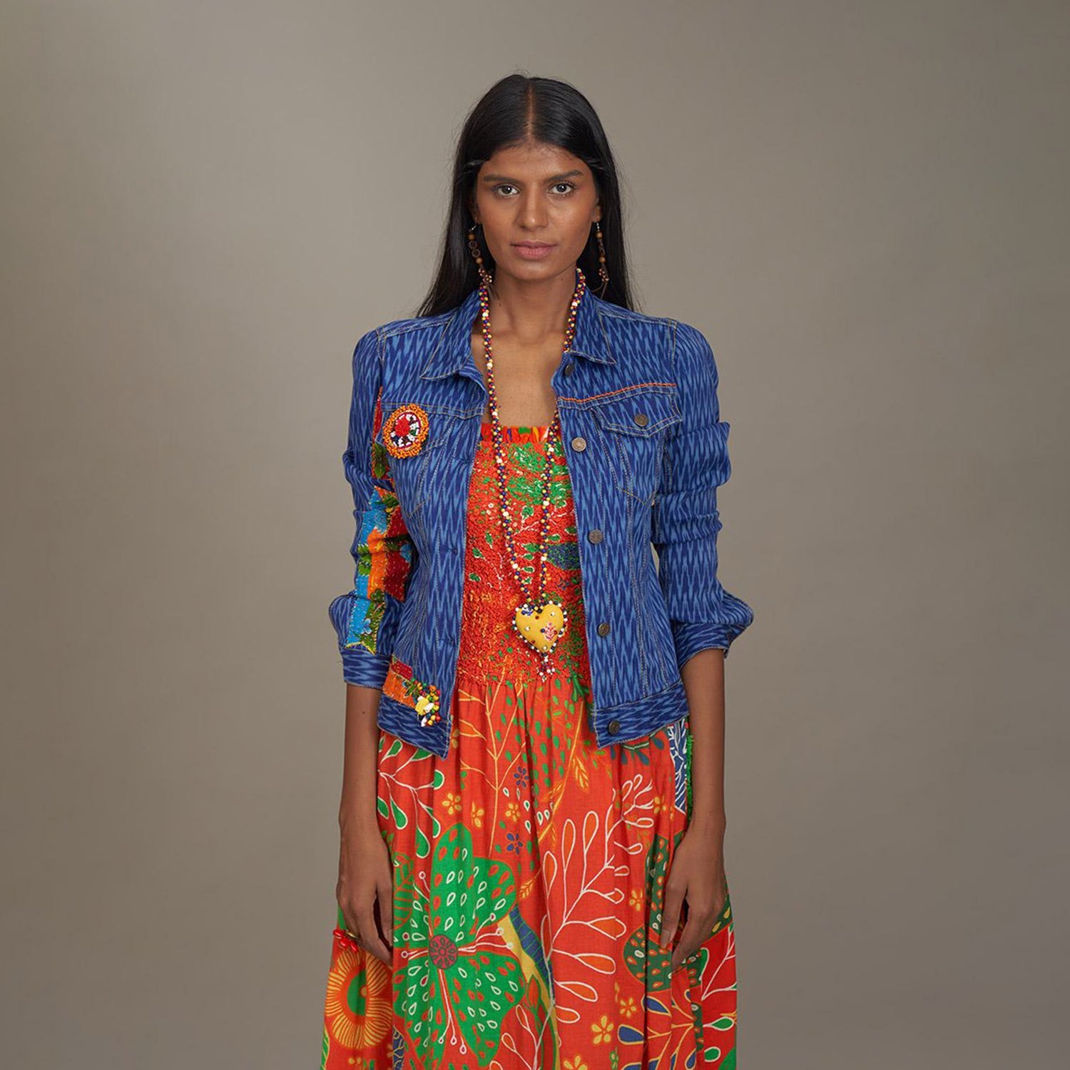 Adalyn Bikers Ikat Mirror Patchwork Jacket