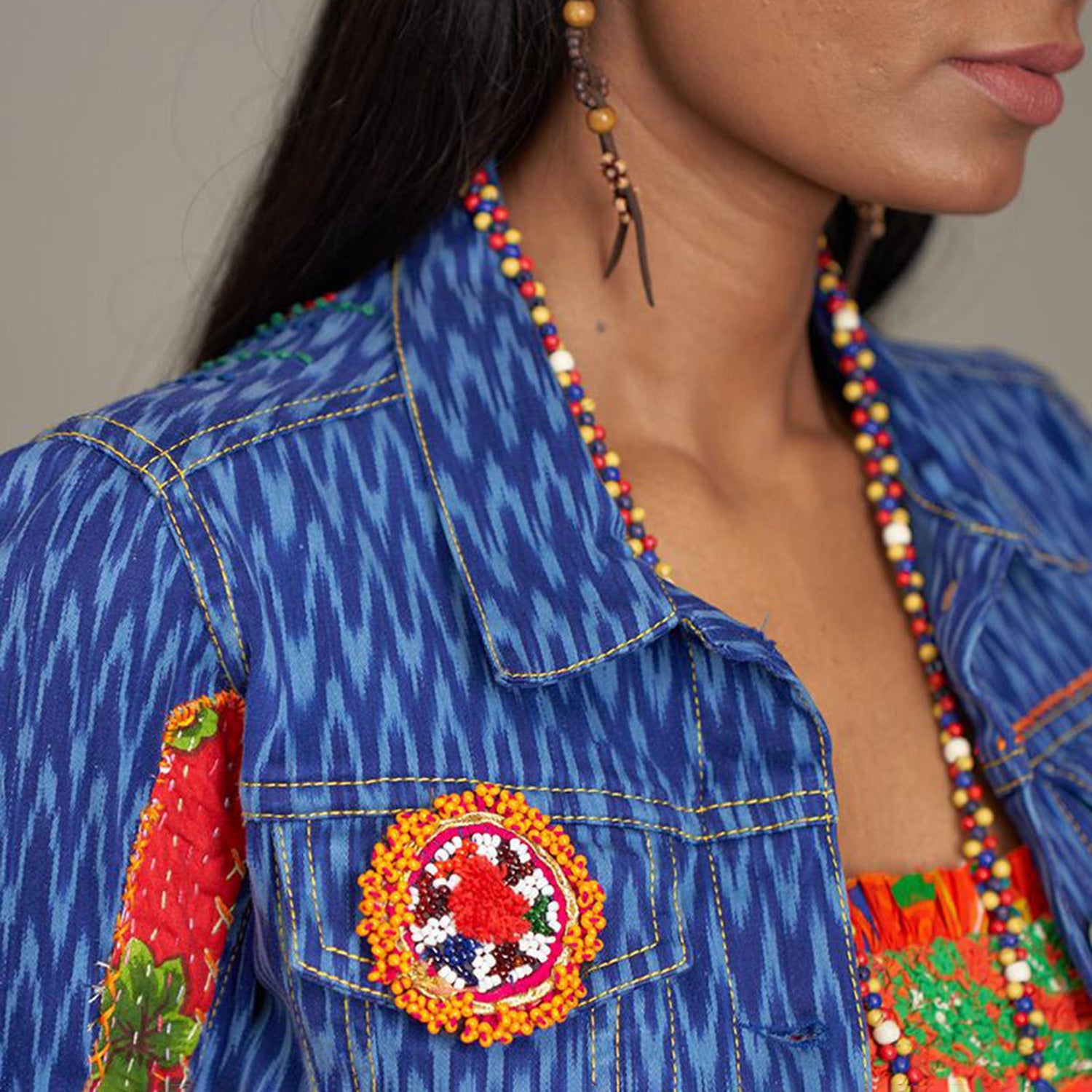 Adalyn Bikers Ikat Mirror Patchwork Jacket
