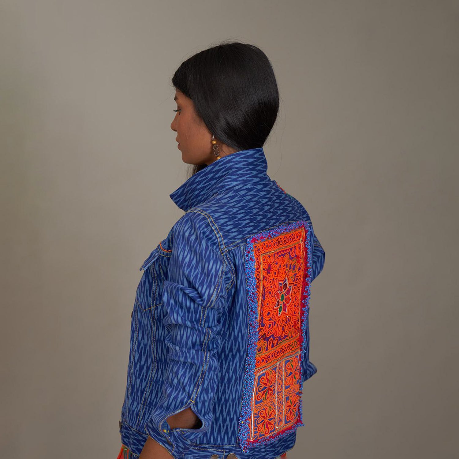 Adalyn Bikers Ikat Mirror Patchwork Jacket